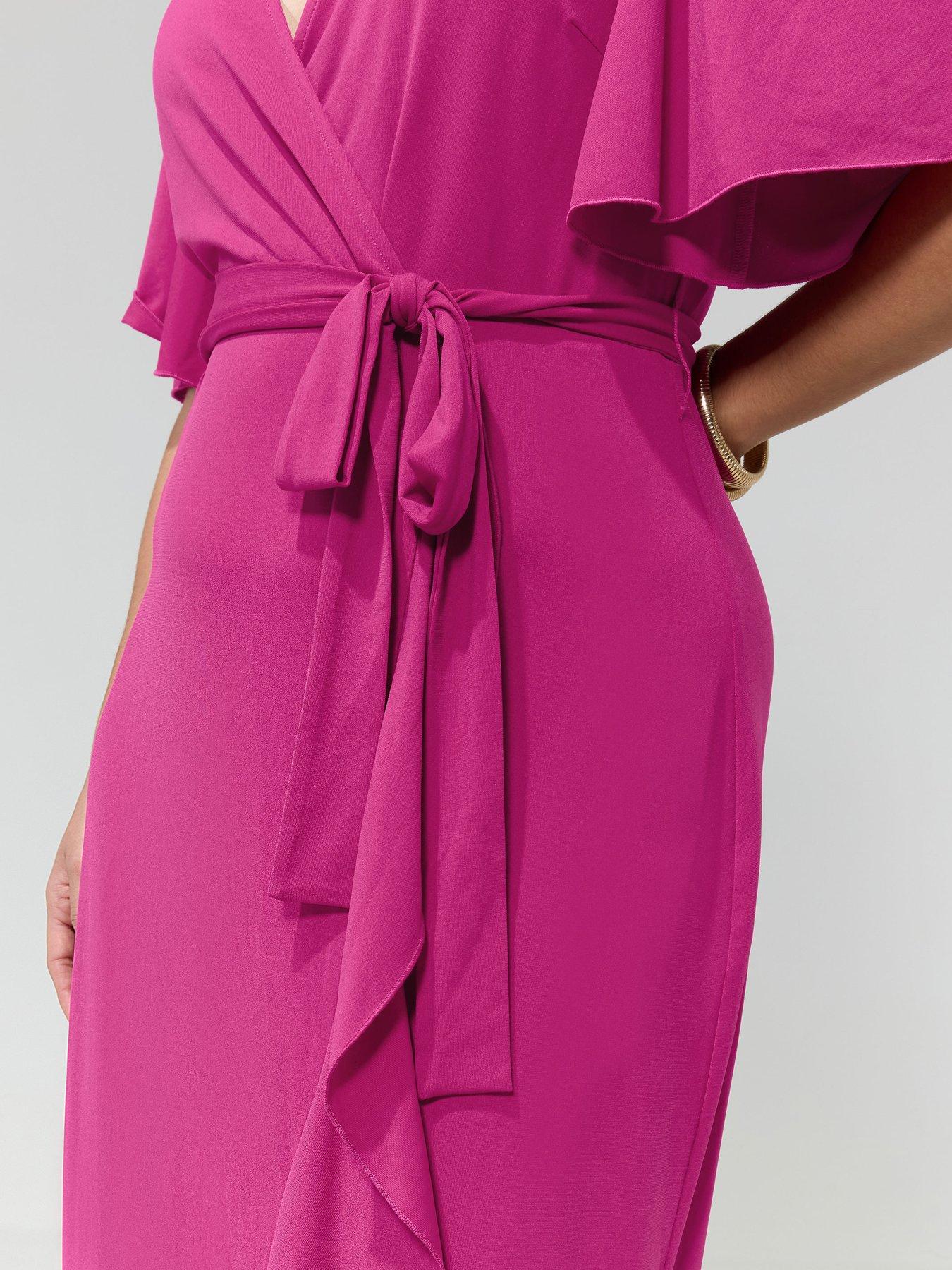 Image 4 of 5 of Yours Curve Wrap Ruffle Dress - Pink
