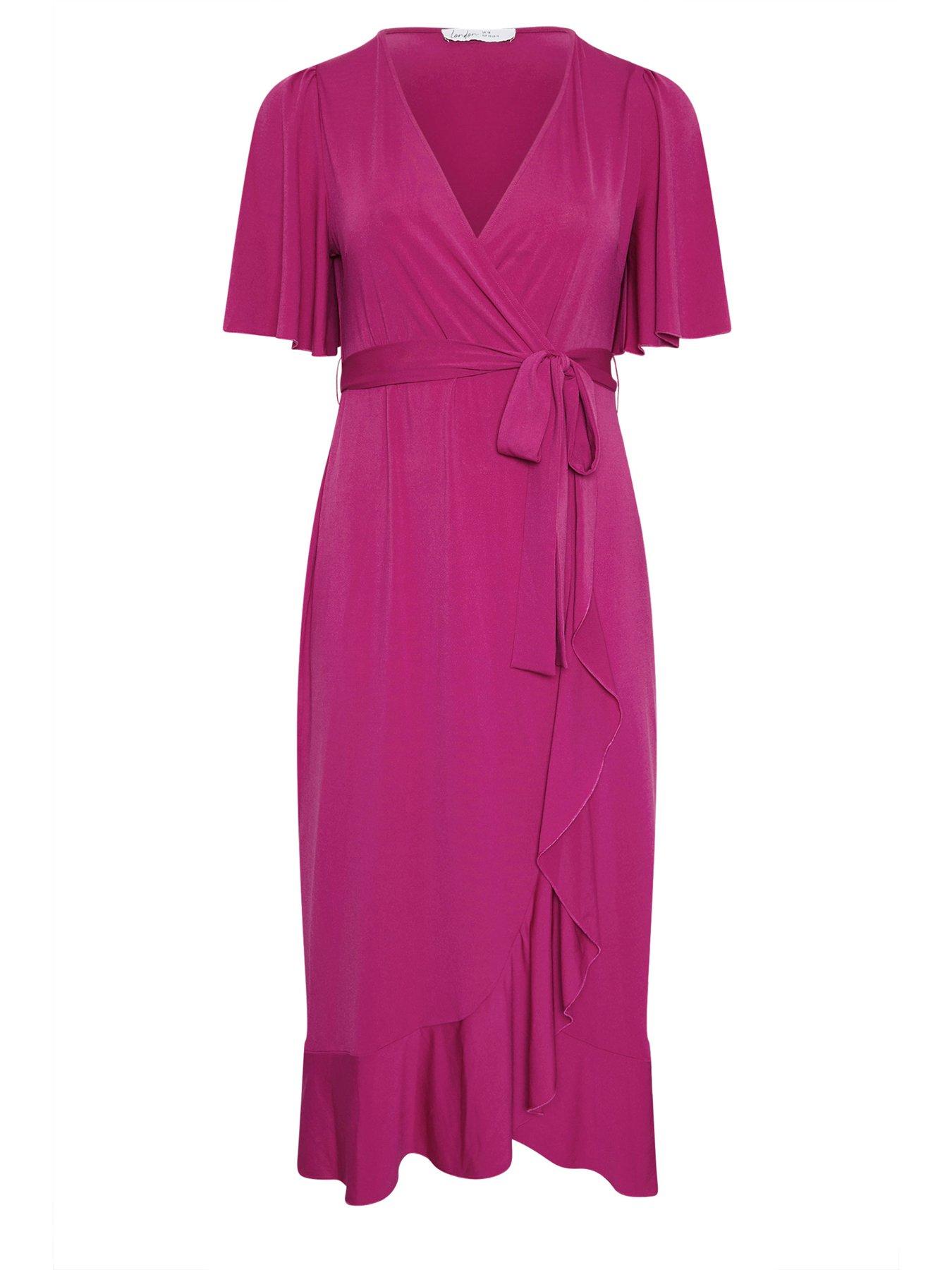 Image 5 of 5 of Yours Curve Wrap Ruffle Dress - Pink
