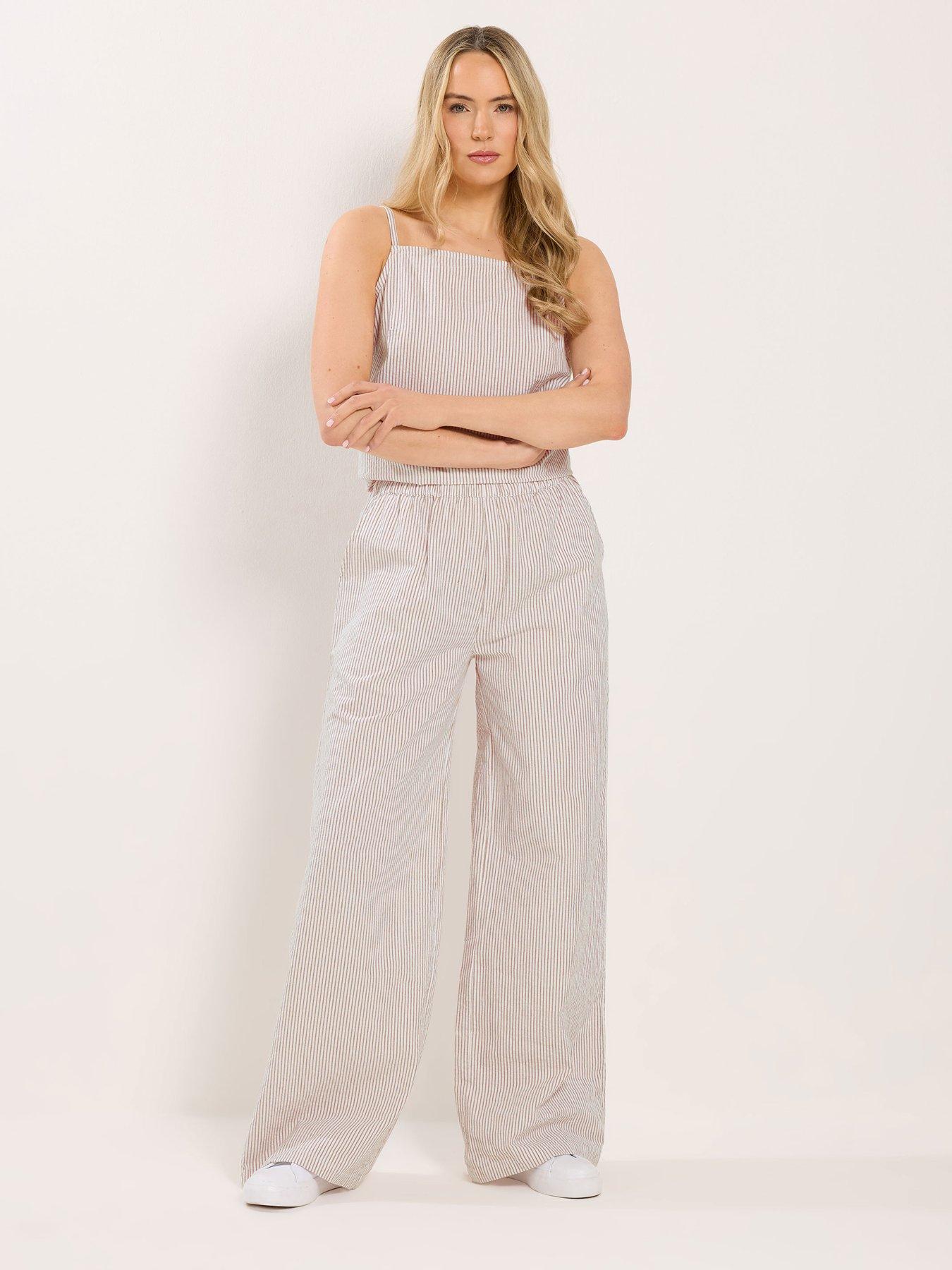 Long Tall Sally Stripe Wide Leg Trousers 36" - Cream