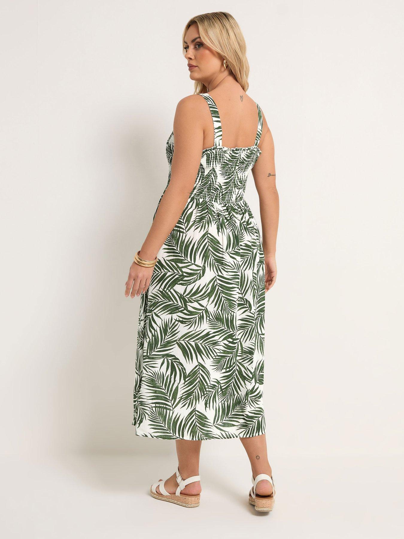 Image 2 of 5 of Yours Curve Linen Shirred Maxi Dress - Green