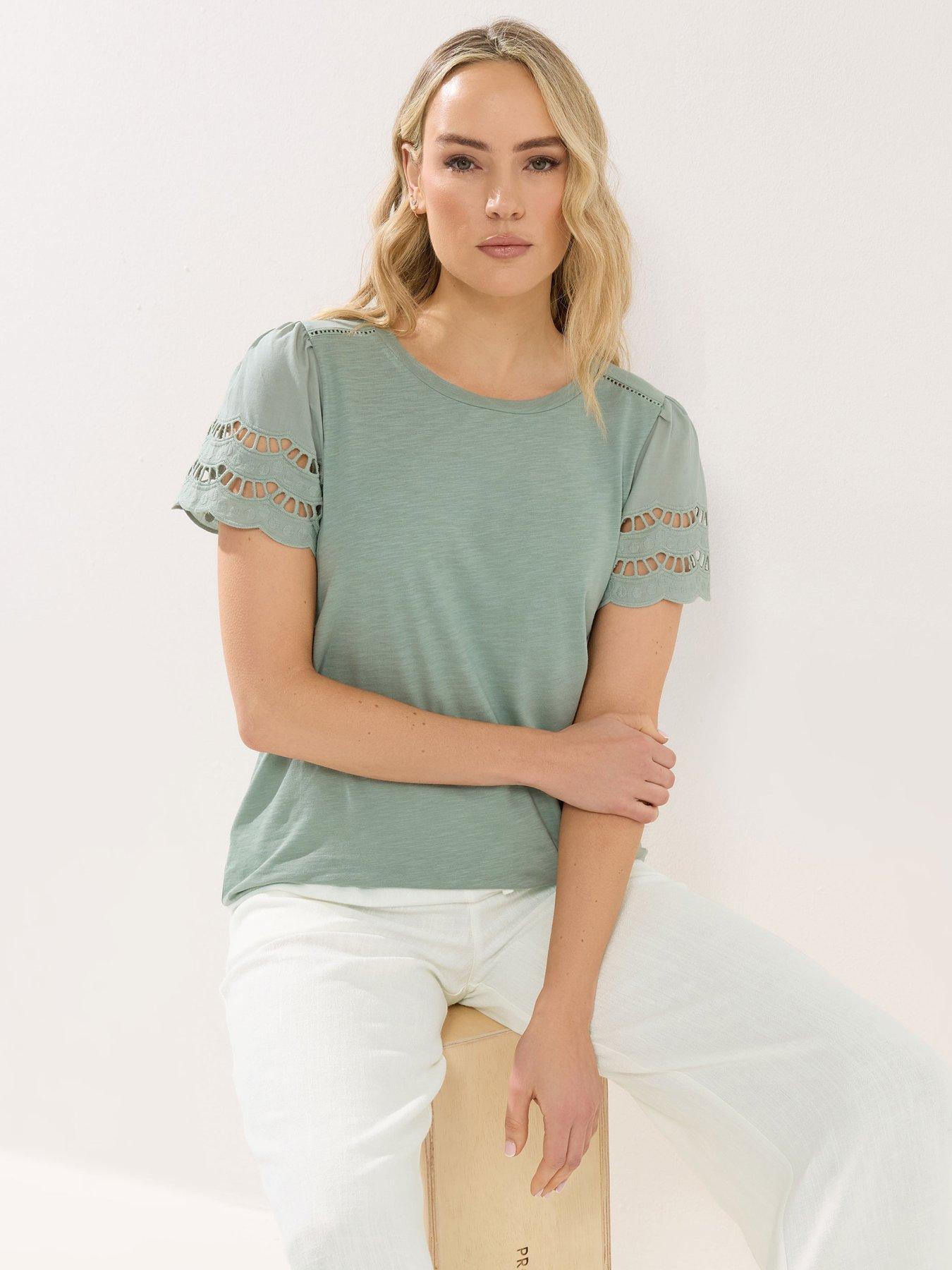 Long Tall Sally Broidery Sleeve T-Shirt - Green
