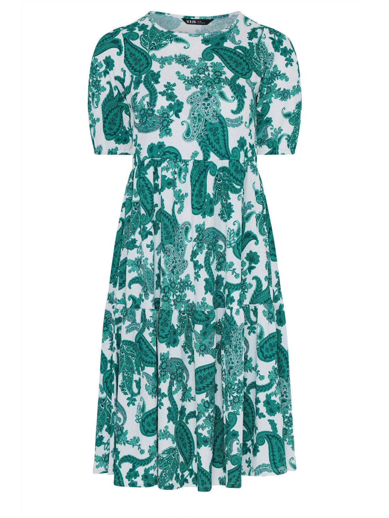 Image 5 of 5 of Yours Curve Puff Sleeve Tiered Midaxi Dress - White