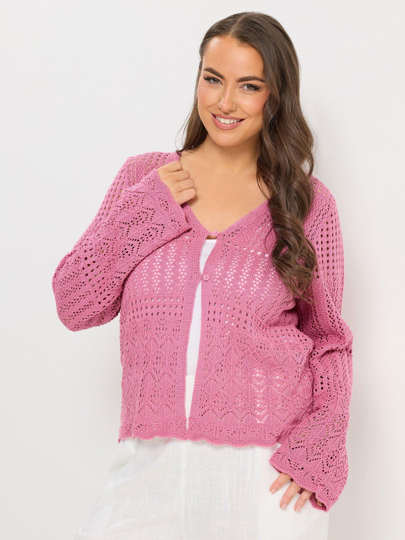 Yours Curve Pointelle Stitch Cardigan - Pink