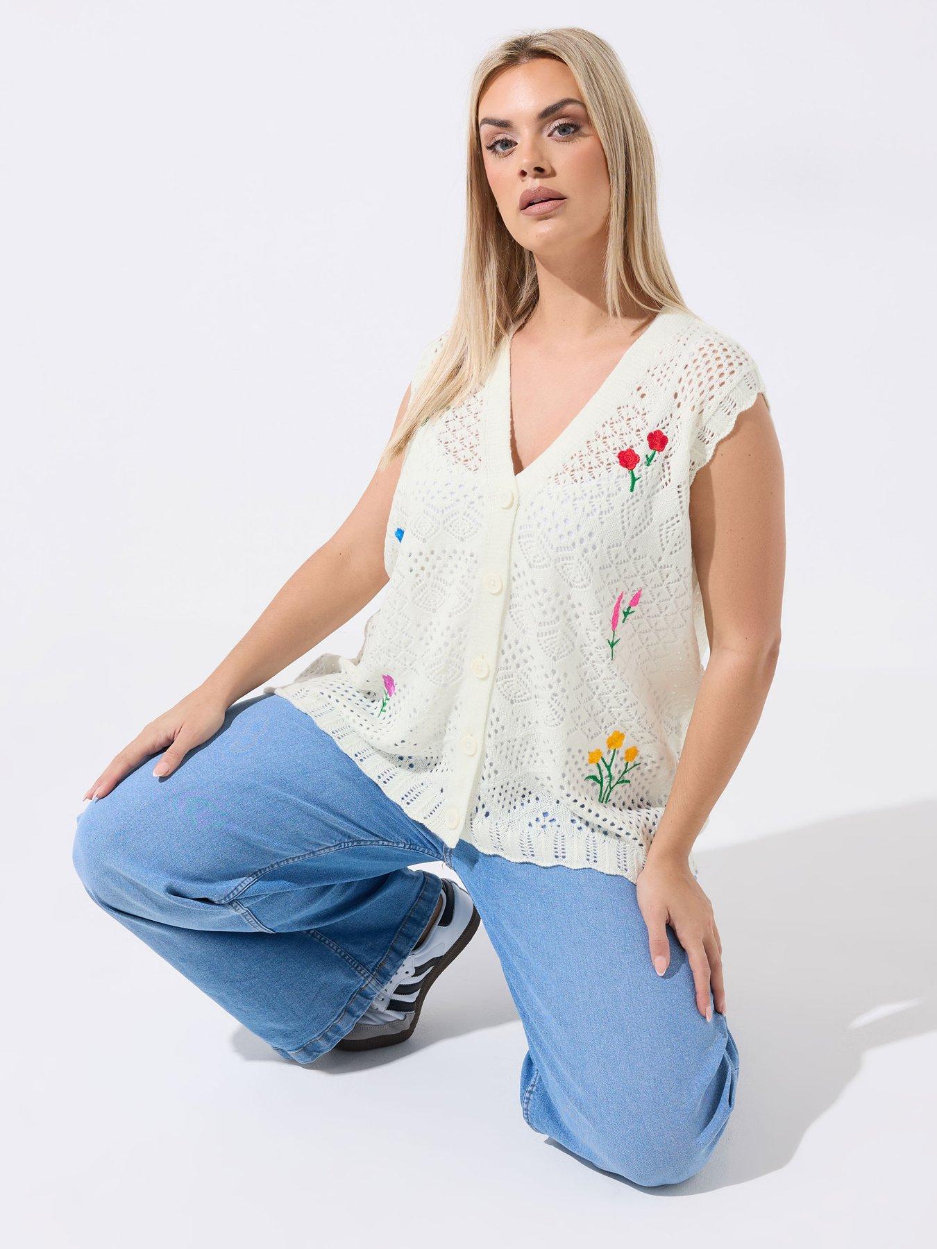 Yours Curve Mini Ditsy Knitted Waistcoat - White