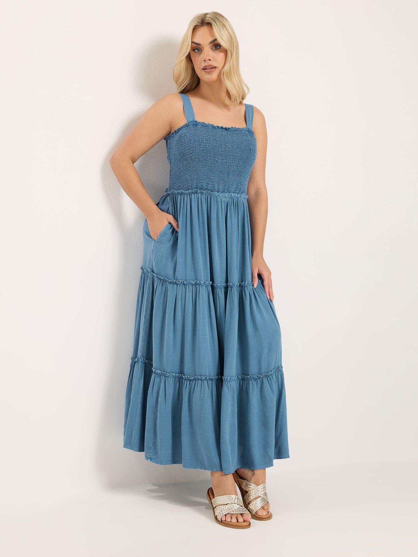 Yours Curve Shirred Strappy Chambray Maxi Dress
