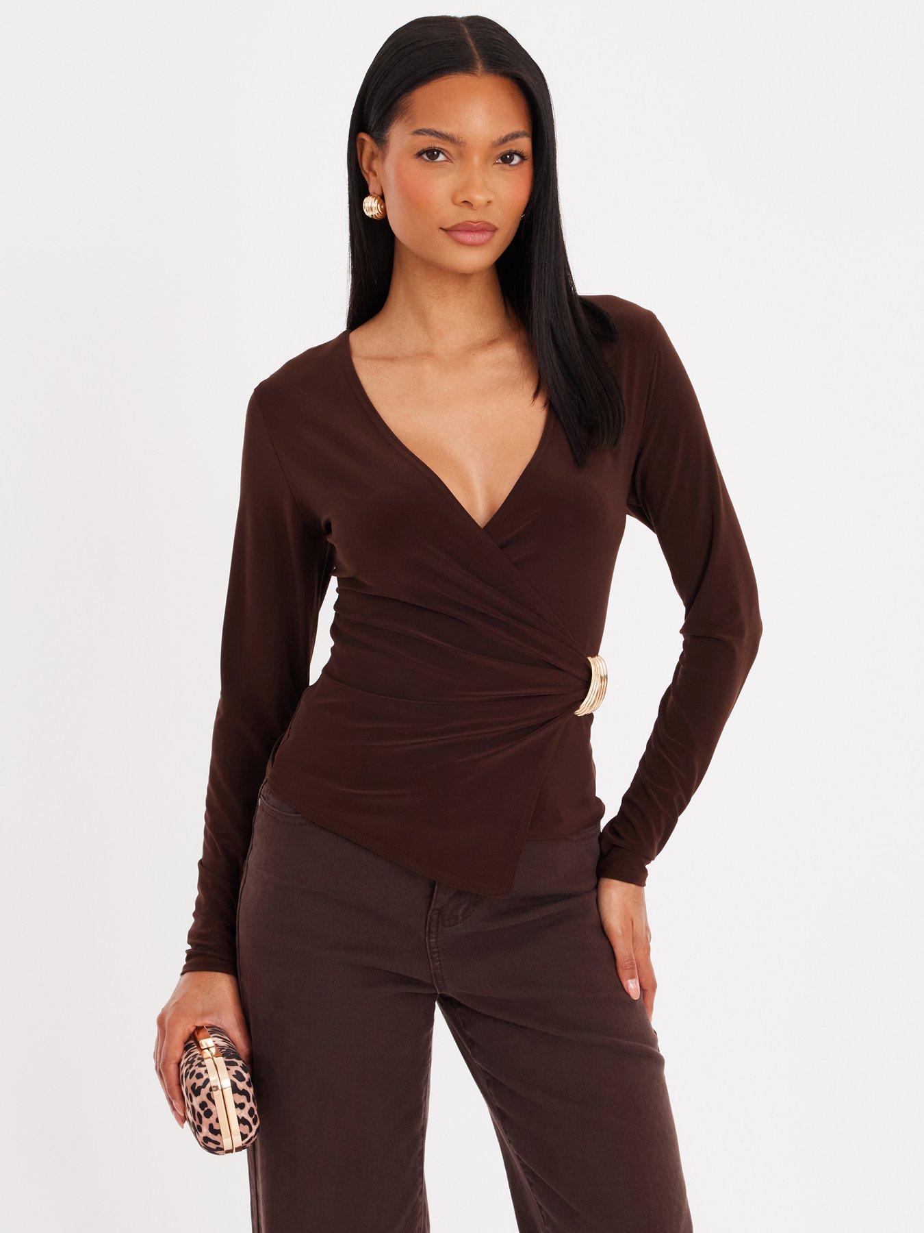  image of quiz-brown-wrap-buckle-detail-top