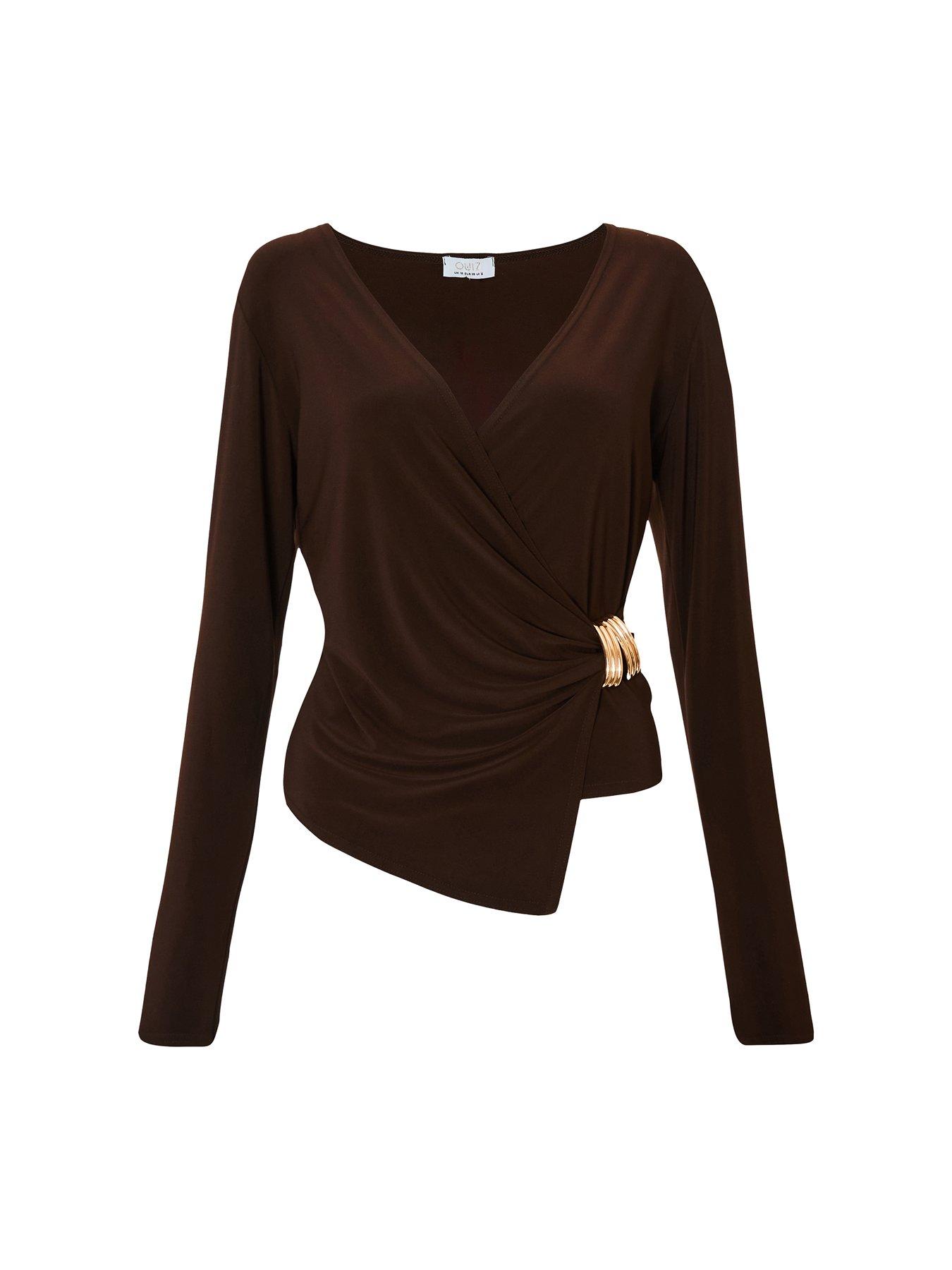  image of quiz-brown-wrap-buckle-detail-top