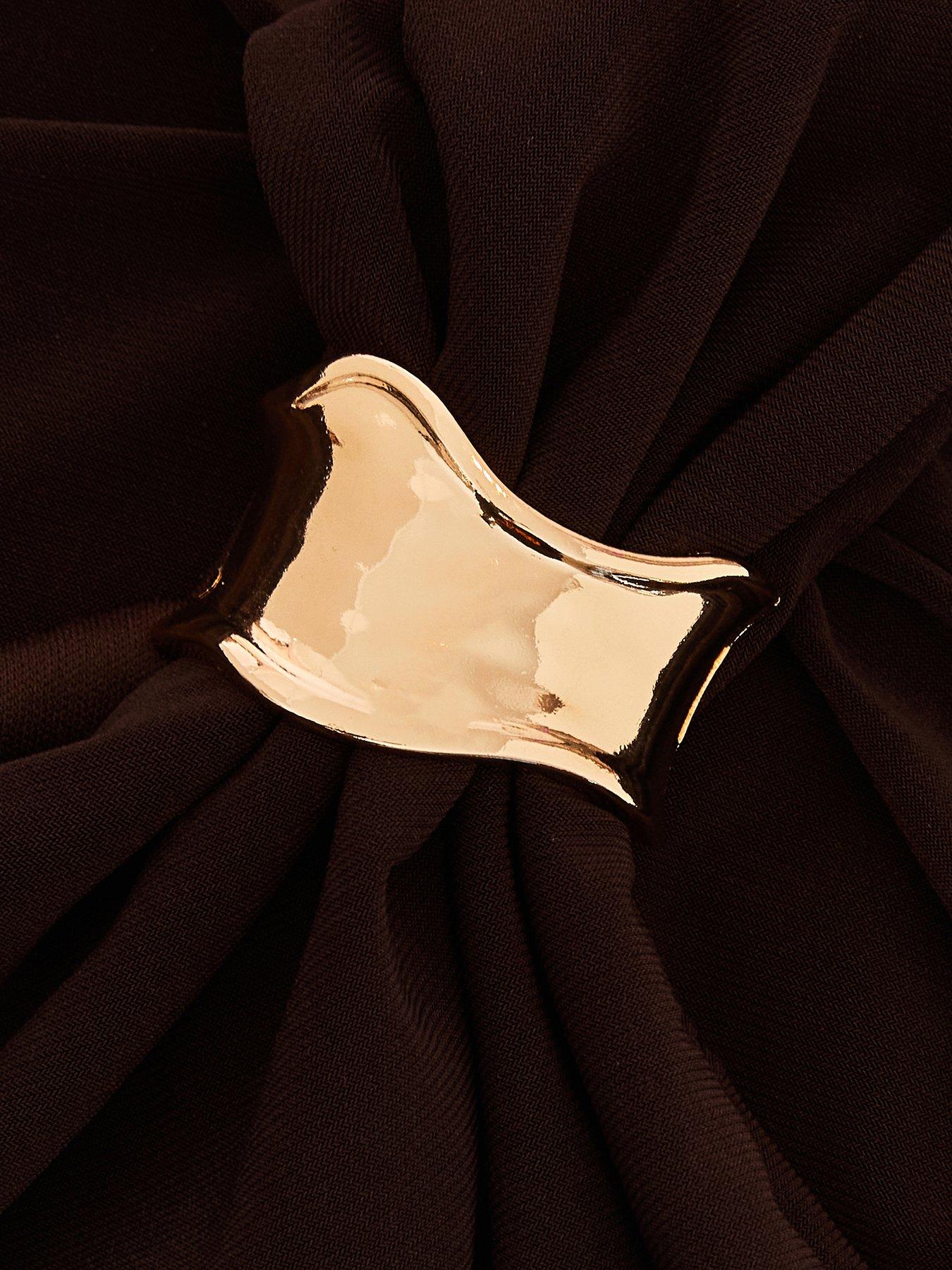  image of quiz-brown-gold-trim-cropped-top