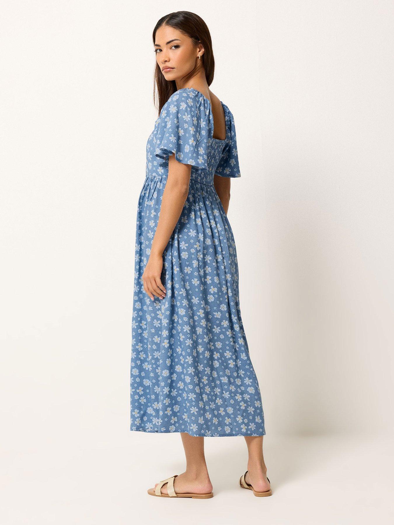 Image 2 of 5 of PixieGirl Petite Spot Daisy Square Neck Midi Dress