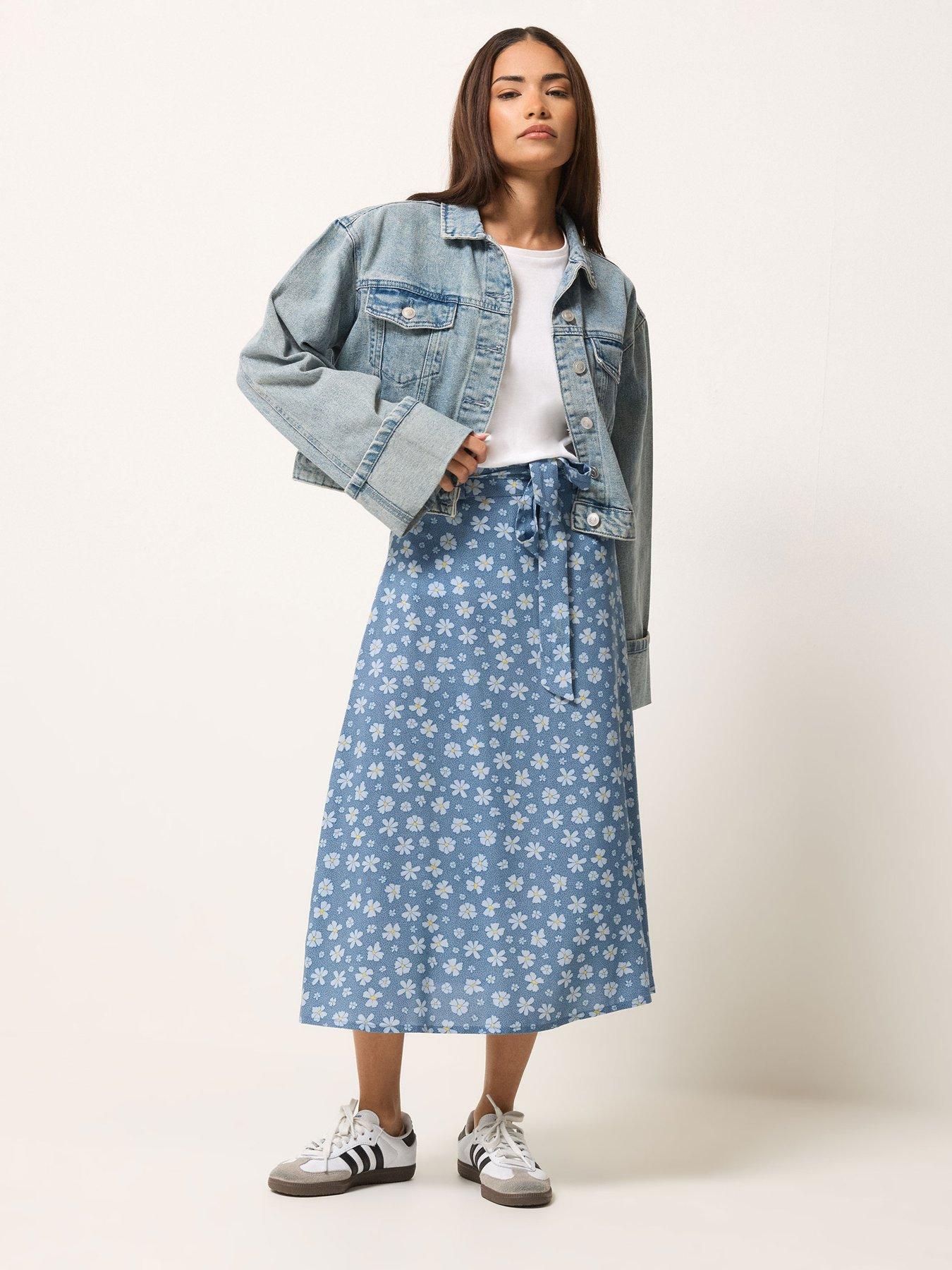  image of pixiegirl-petite-daisy-belted-midi-skirt-blue