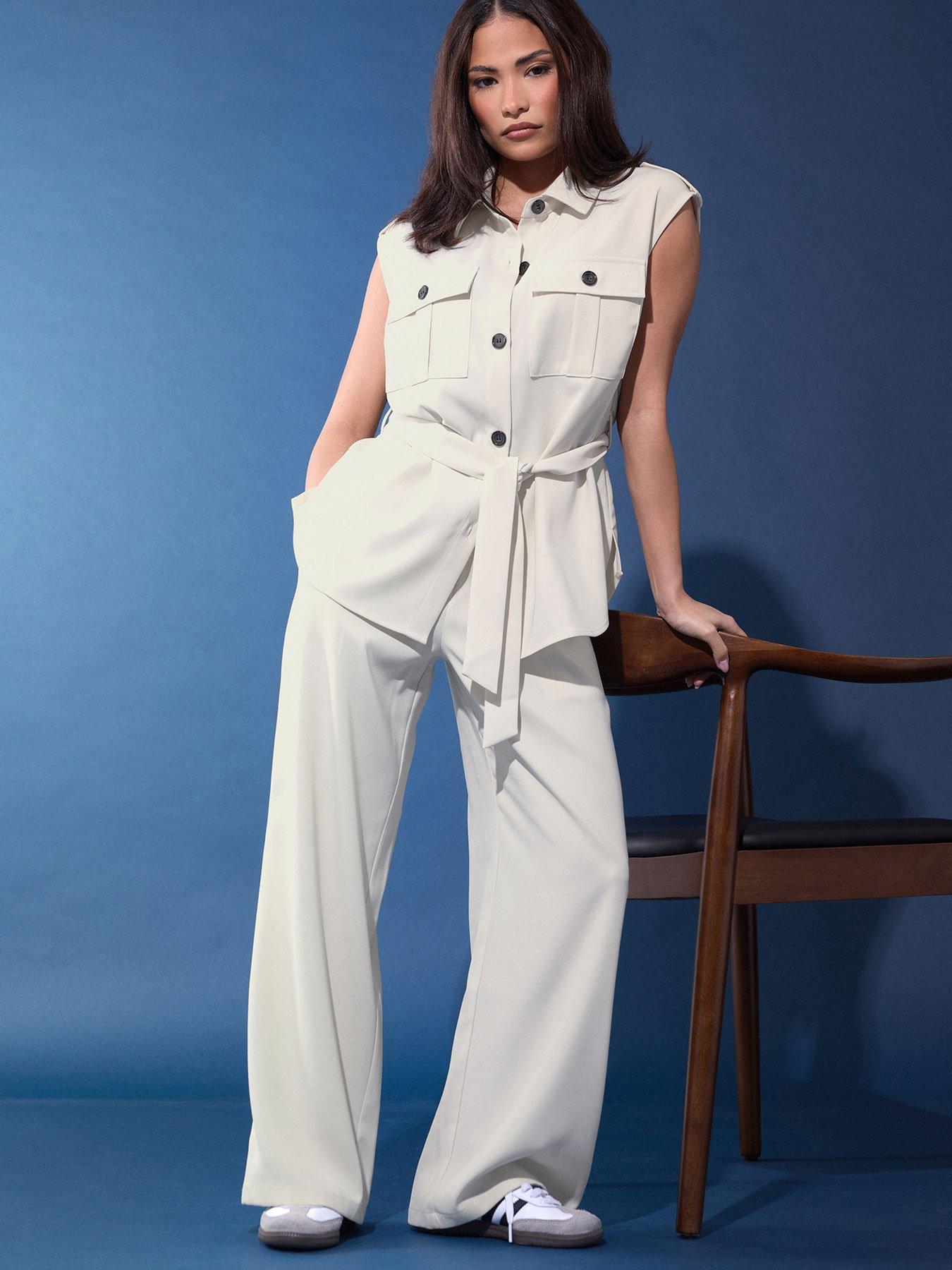 PixieGirl Petite Formal Wide Leg Trousers - Cream