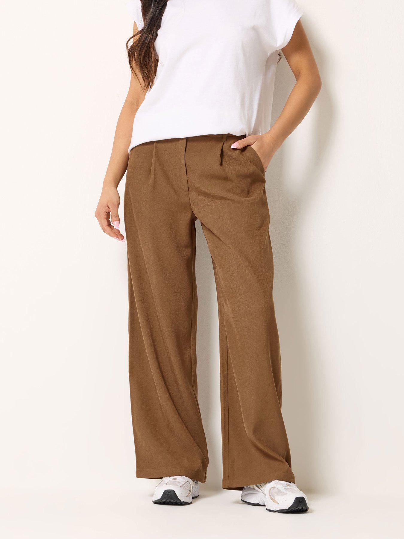 front image of pixiegirl-petite-formal-wide-leg-trousers-brown