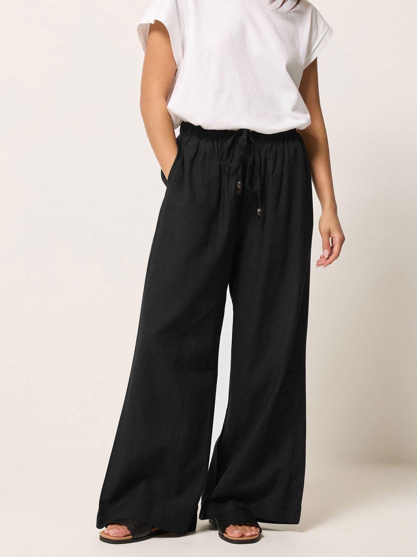 Image 1 of 5 of PixieGirl Petite Bead Drawstring Wide Leg Trousers - Black