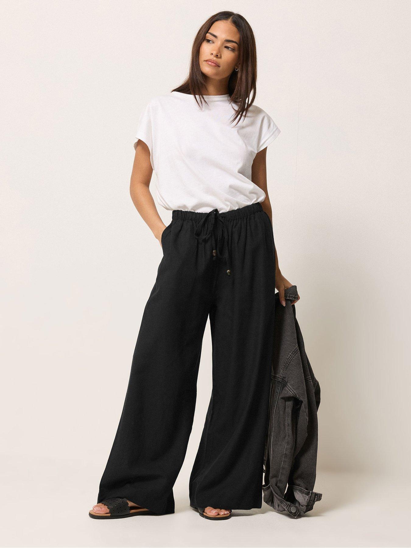 Image 3 of 5 of PixieGirl Petite Bead Drawstring Wide Leg Trousers - Black