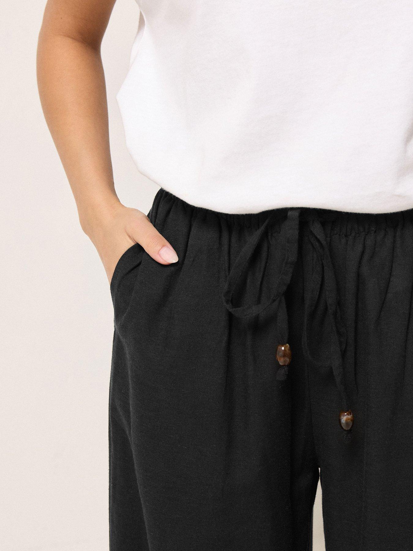 Image 4 of 5 of PixieGirl Petite Bead Drawstring Wide Leg Trousers - Black
