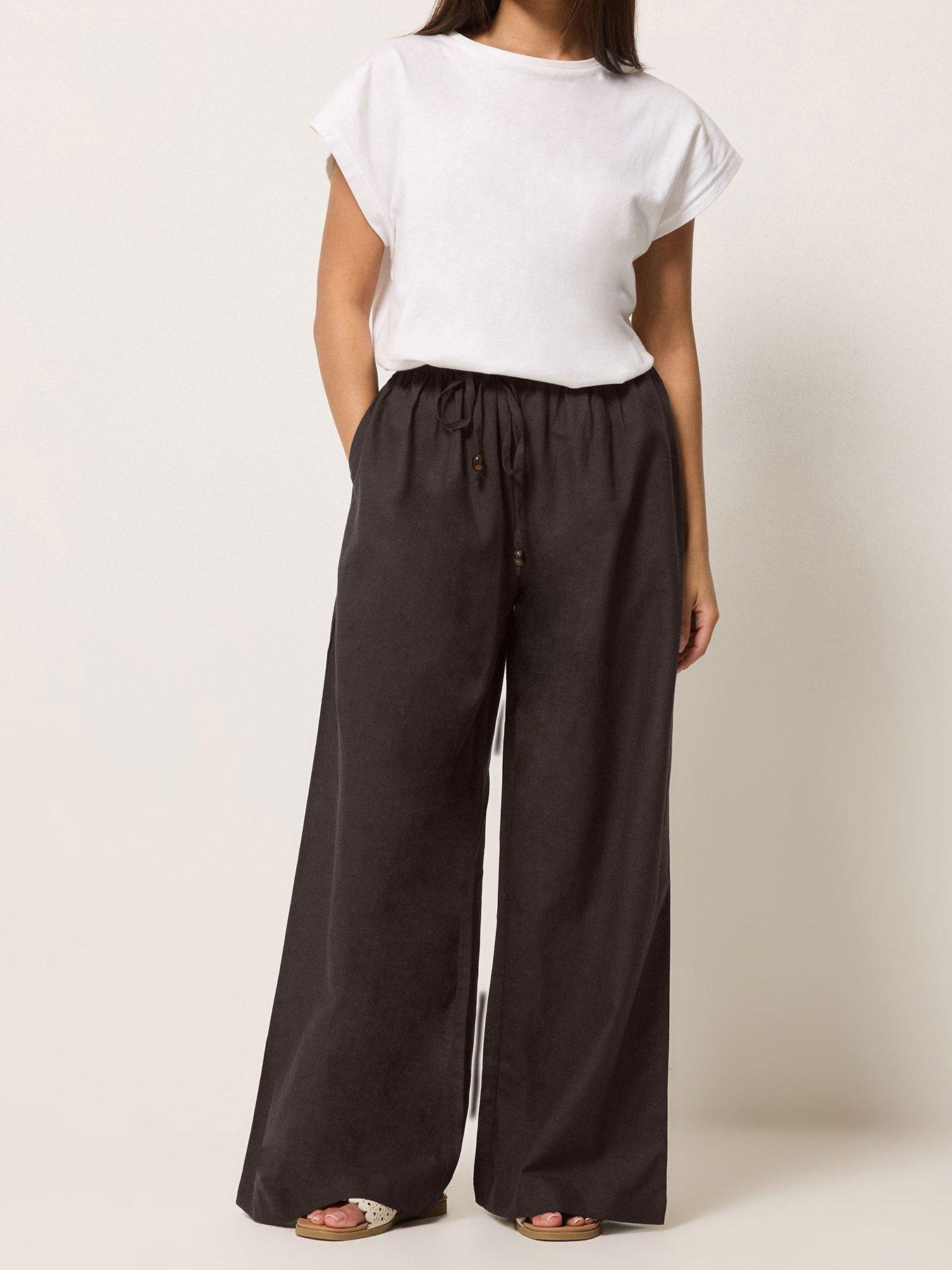  image of pixiegirl-petite-bead-drawstring-wide-leg-trousers-brown