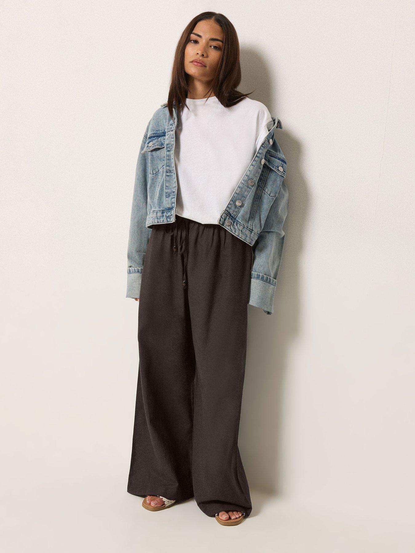  image of pixiegirl-petite-bead-drawstring-wide-leg-trousers-brown