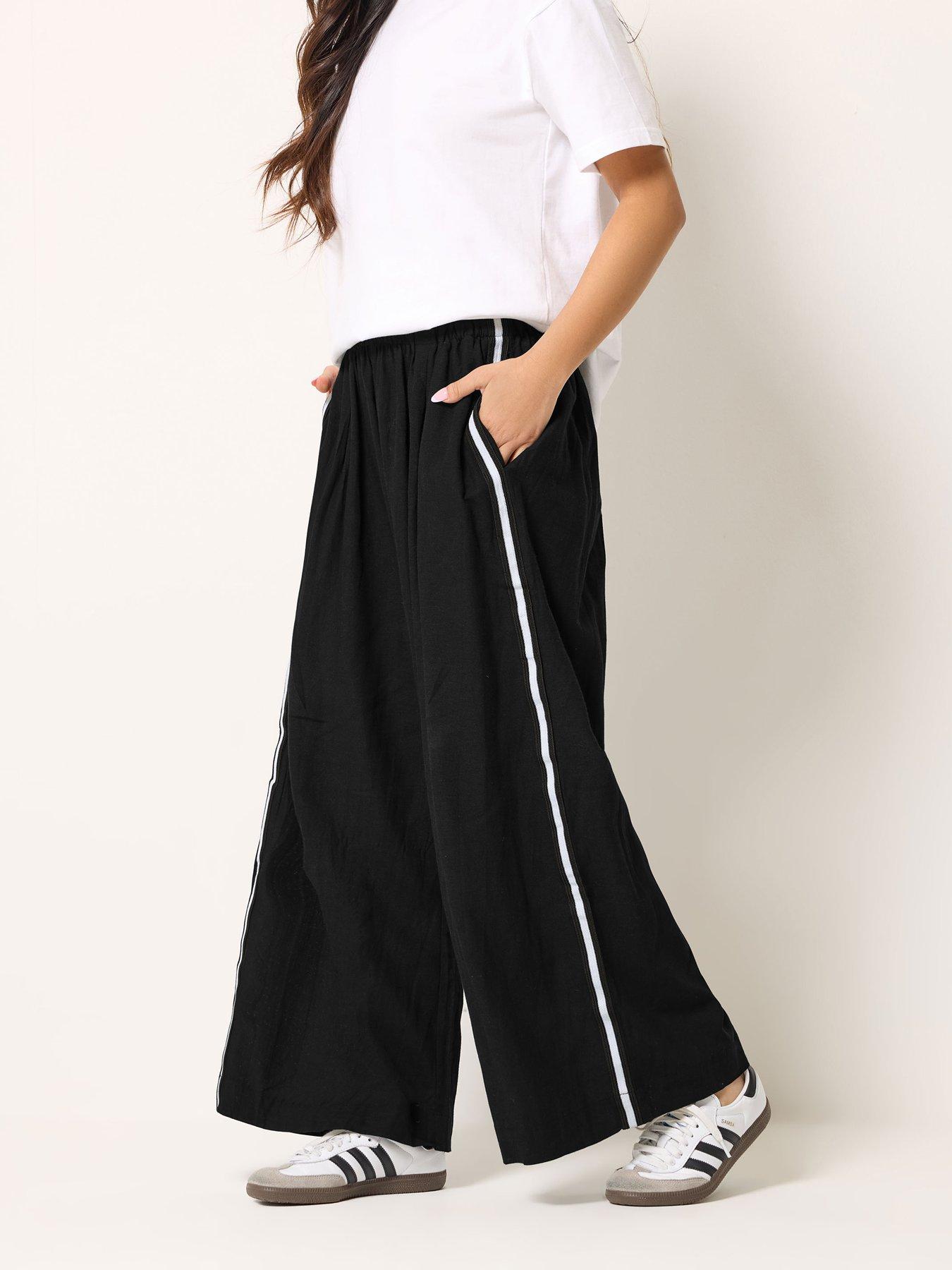 Image 1 of 5 of PixieGirl Petite Side Stripe Wide Leg Trousers