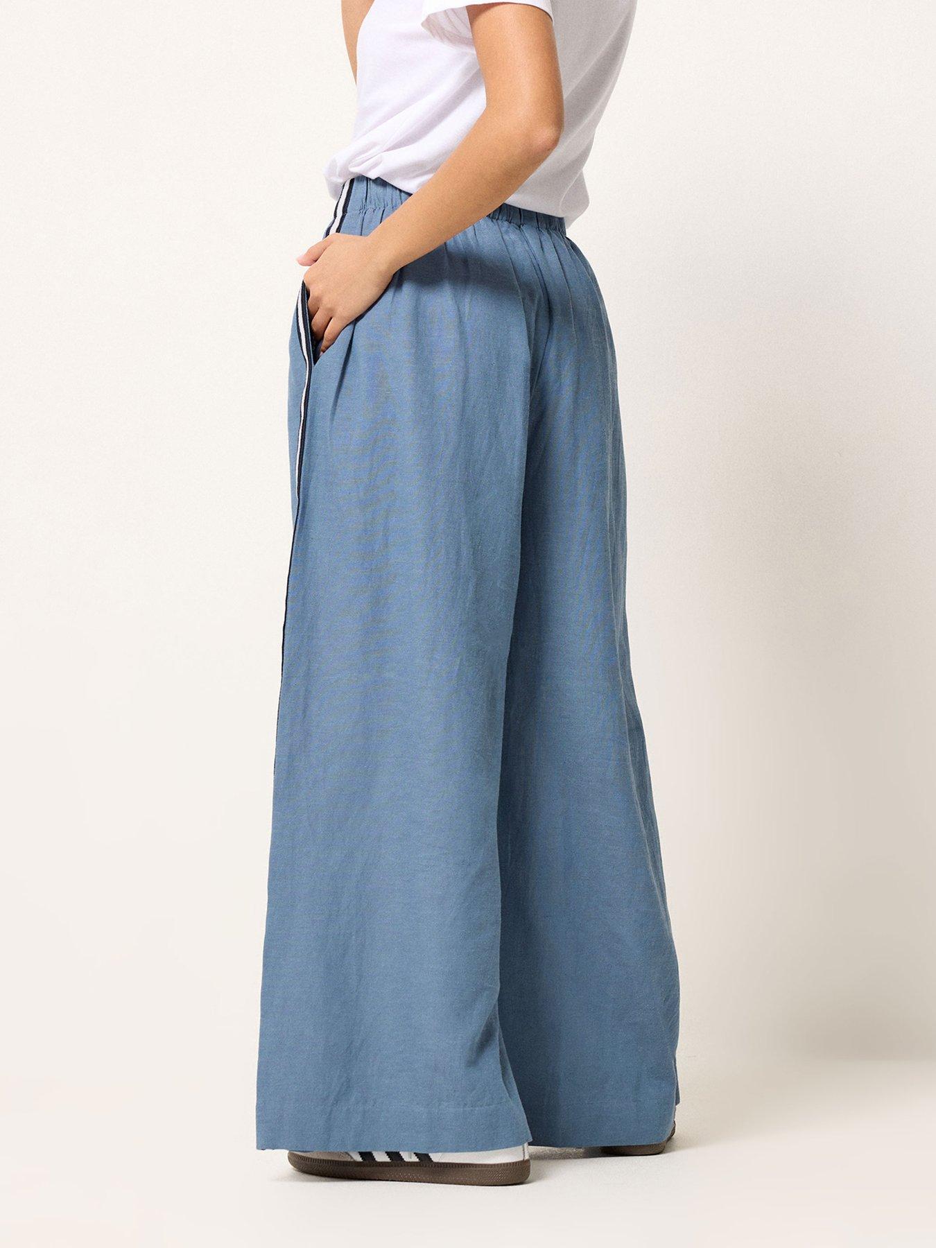  image of pixiegirl-petite-side-stripe-wide-leg-trousers-blue