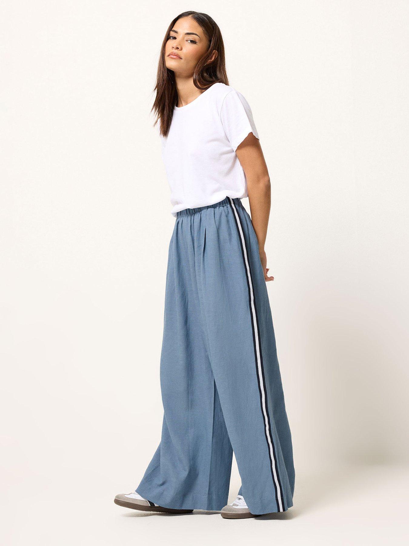  image of pixiegirl-petite-side-stripe-wide-leg-trousers-blue