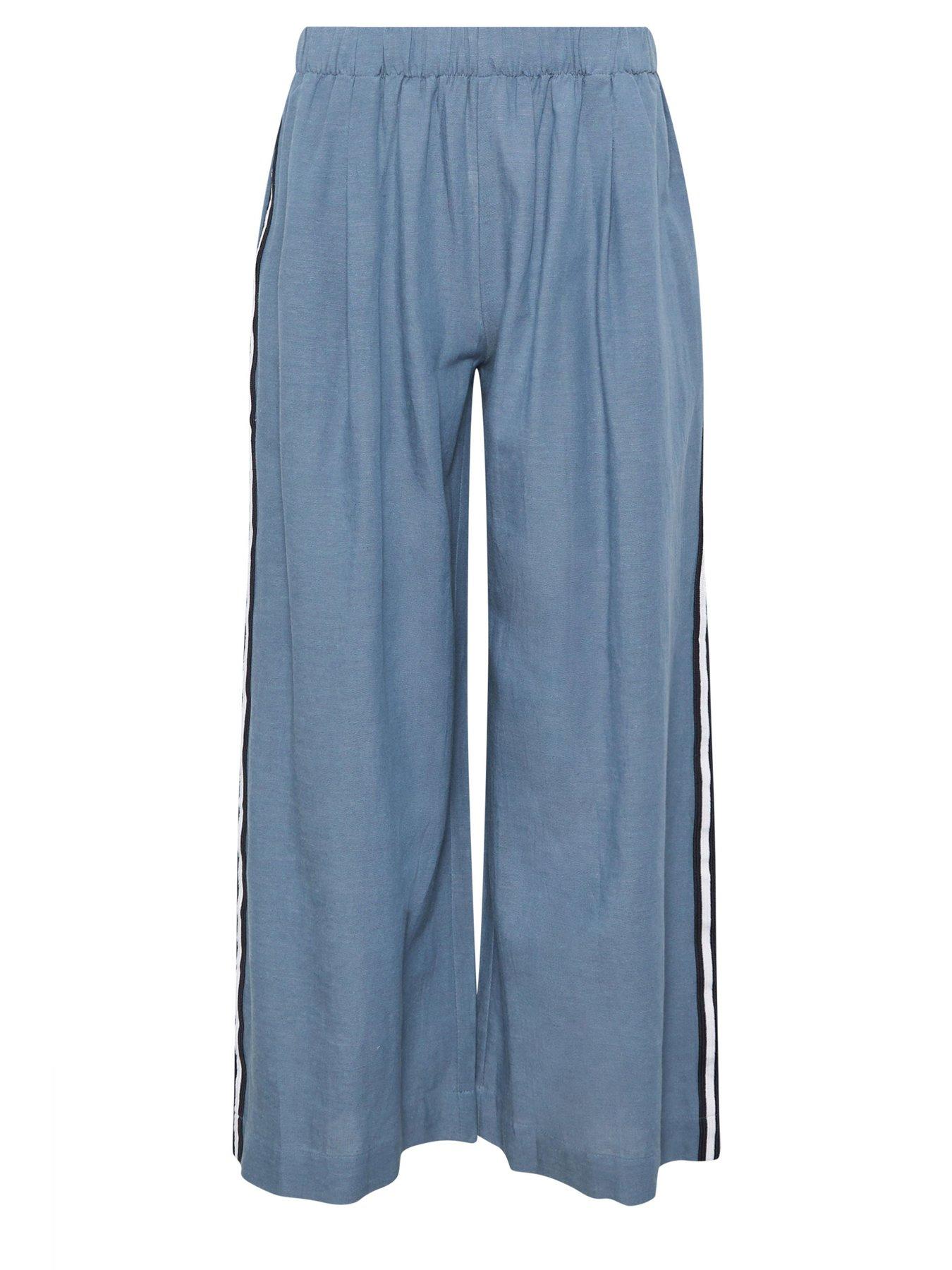  image of pixiegirl-petite-side-stripe-wide-leg-trousers-blue