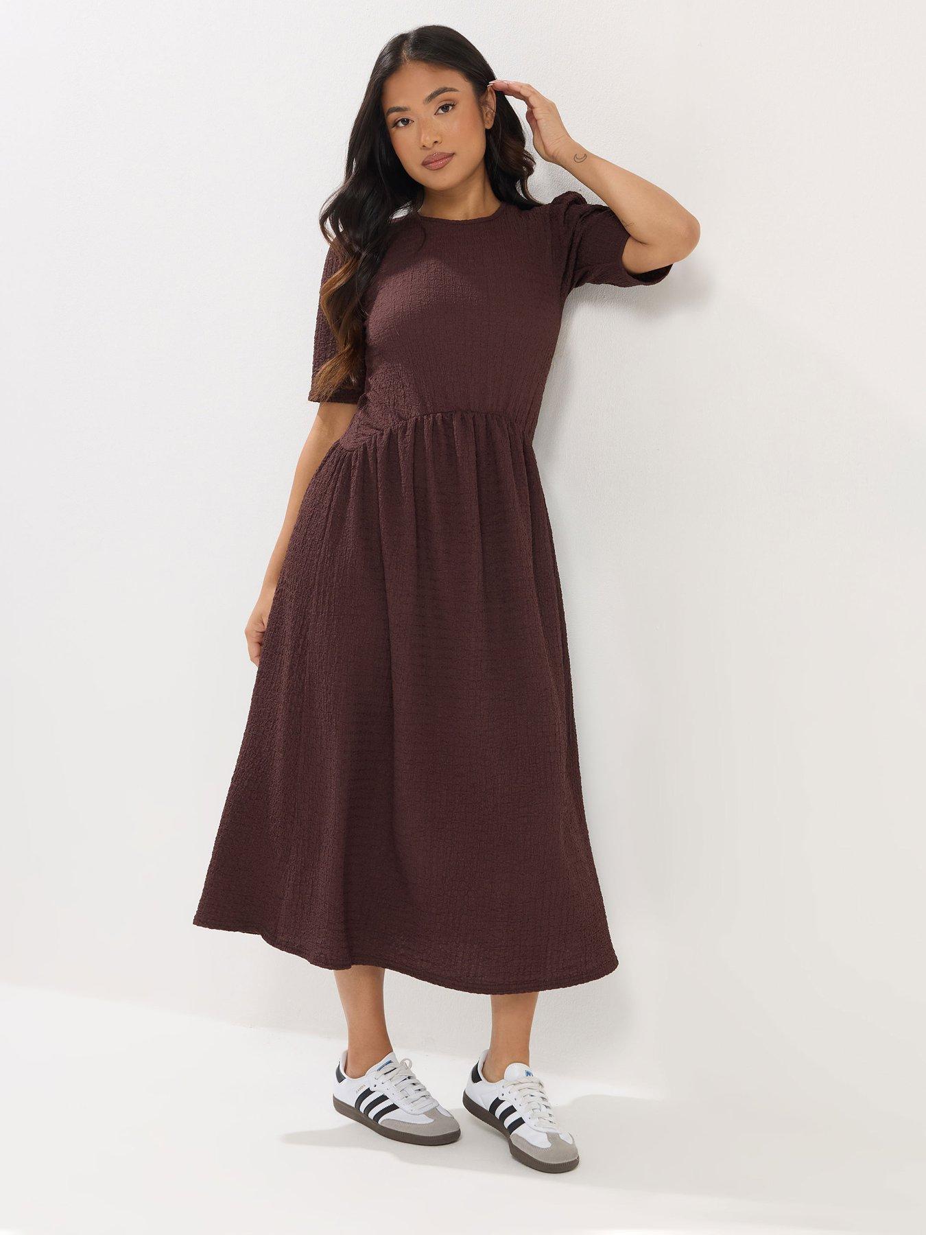  image of pixiegirl-petite-textured-midi-dress-brown