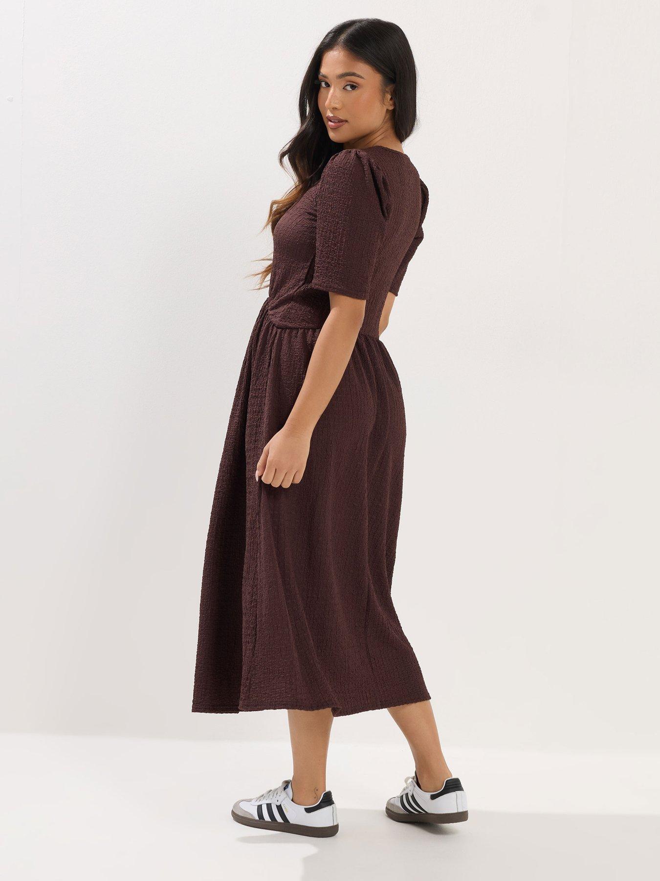 stillFront image of pixiegirl-petite-textured-midi-dress-brown
