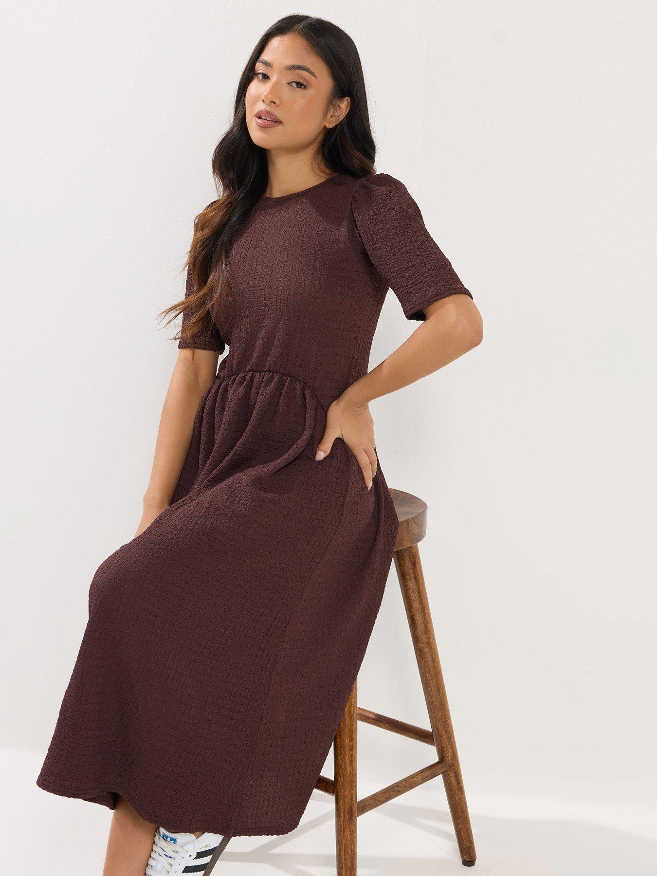  image of pixiegirl-petite-textured-midi-dress-brown