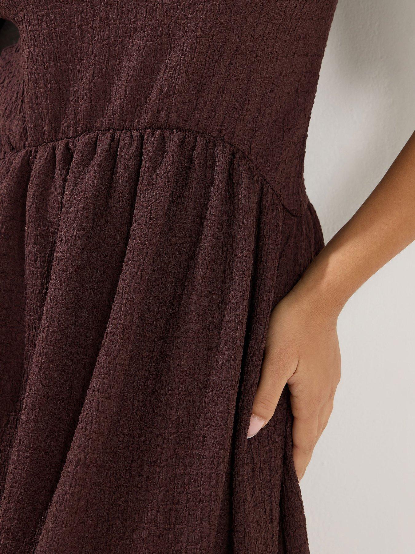  image of pixiegirl-petite-textured-midi-dress-brown