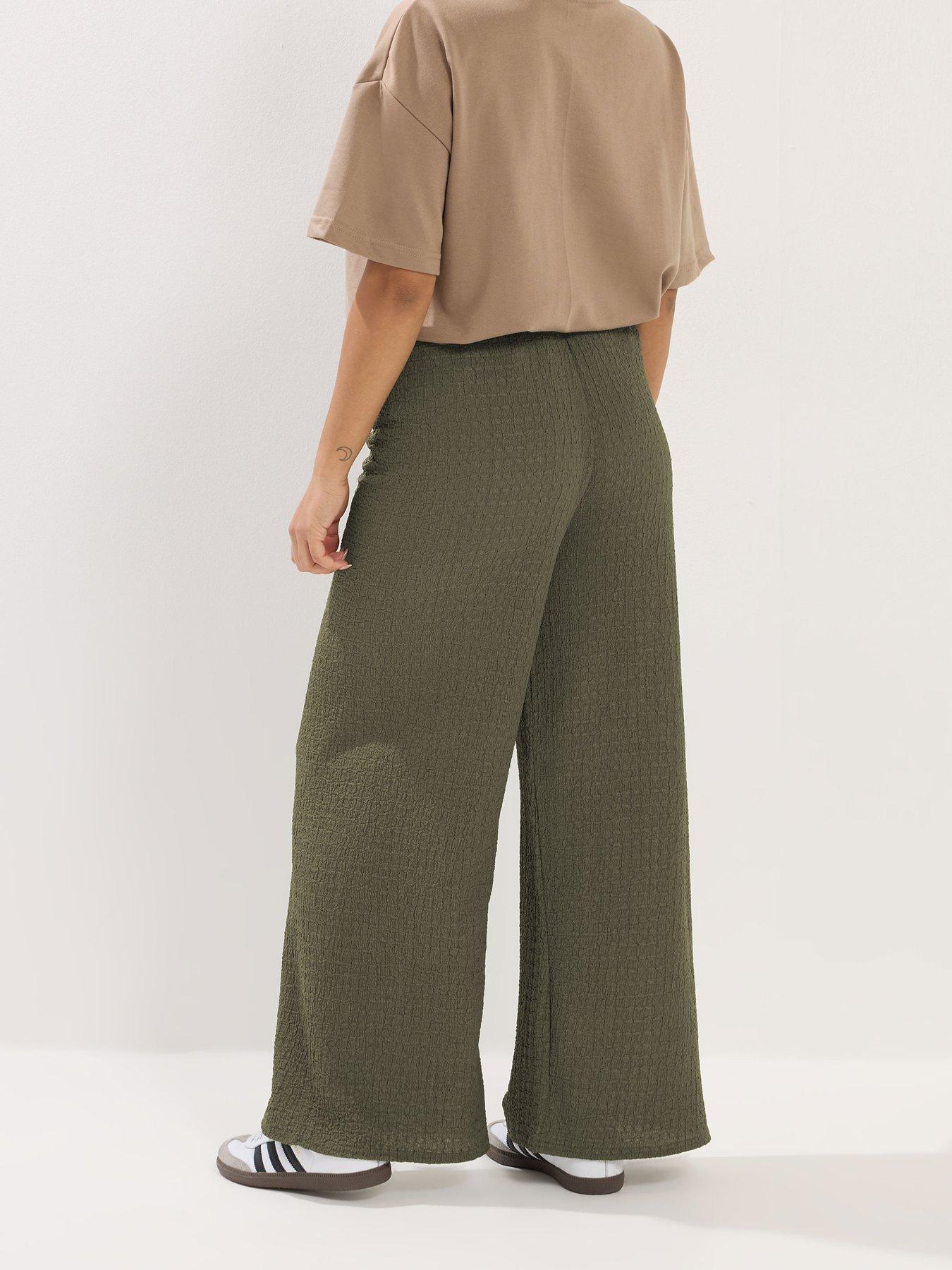  image of pixiegirl-petite-textured-wide-leg-trouser-green