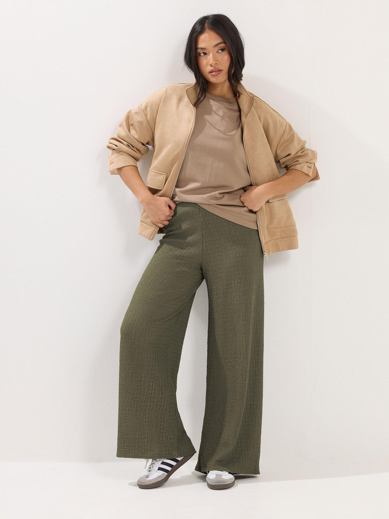  image of pixiegirl-petite-textured-wide-leg-trouser-green