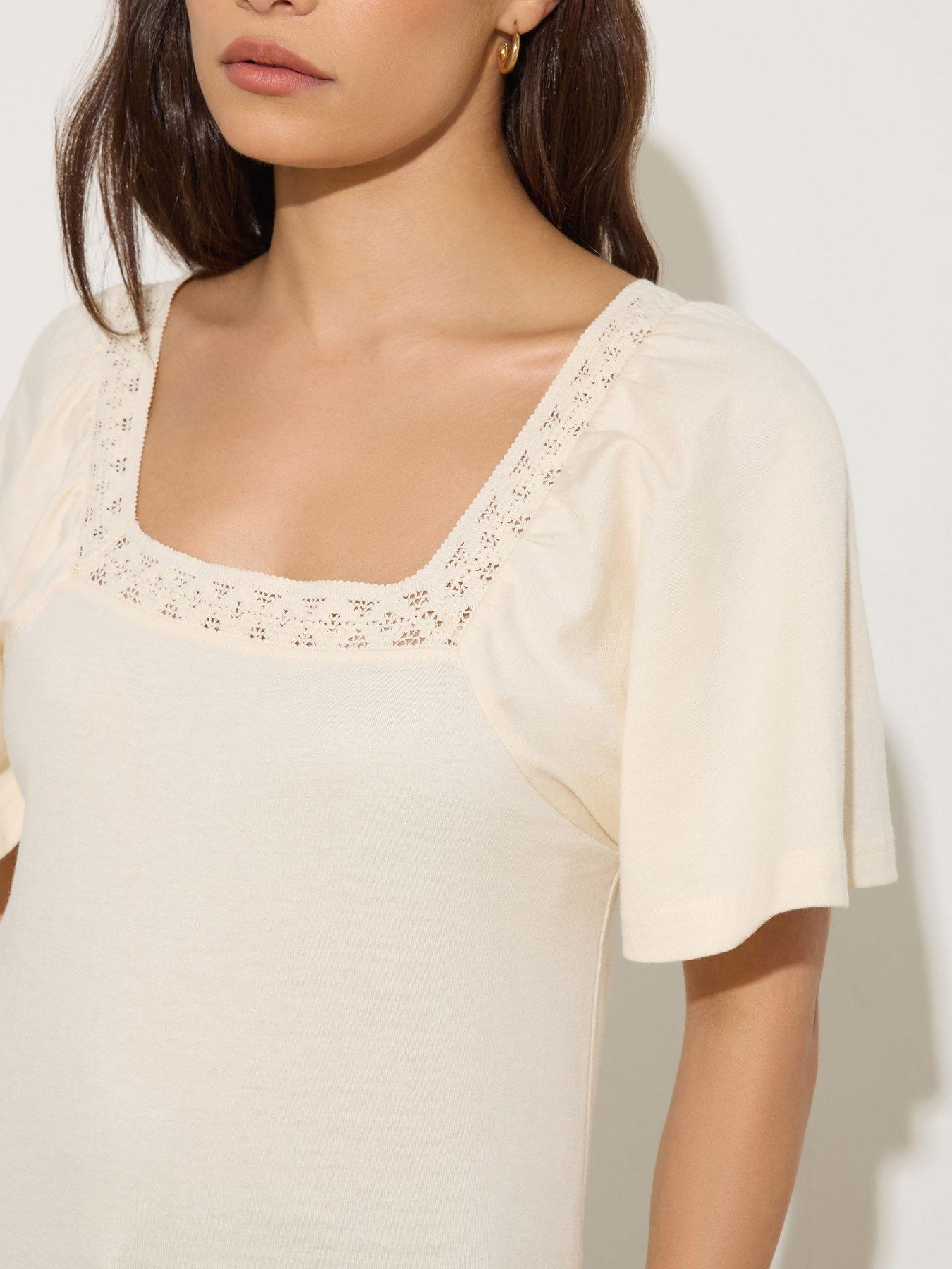  image of pixiegirl-petite-crochet-neck-flutter-sleeve-top-cream