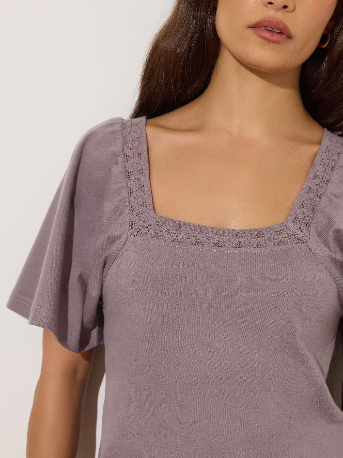  image of pixiegirl-petite-crochet-neck-flutter-sleeve-top-purple