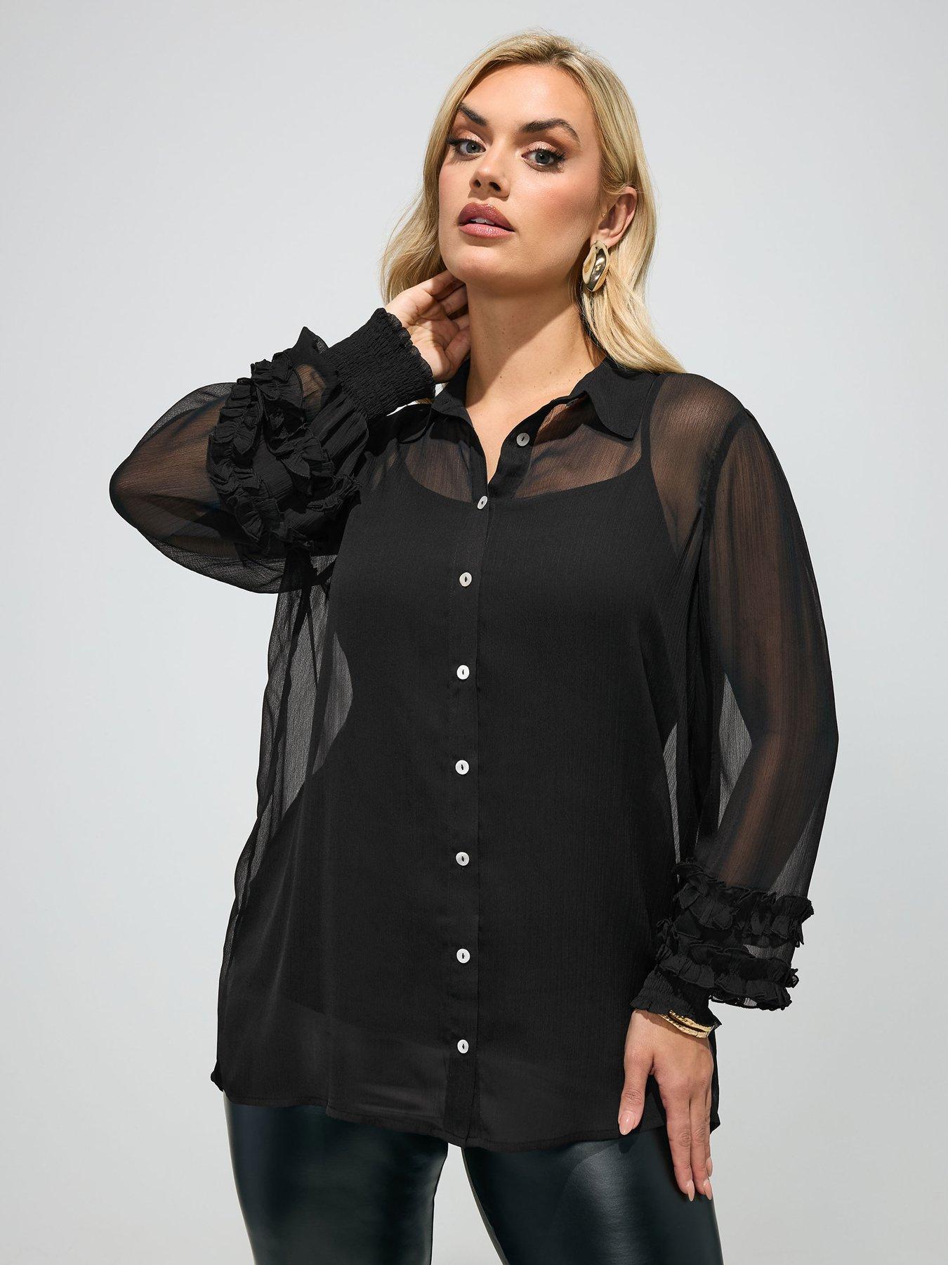 Image 1 of 5 of Yours Curve Cuffed Shirt - Black