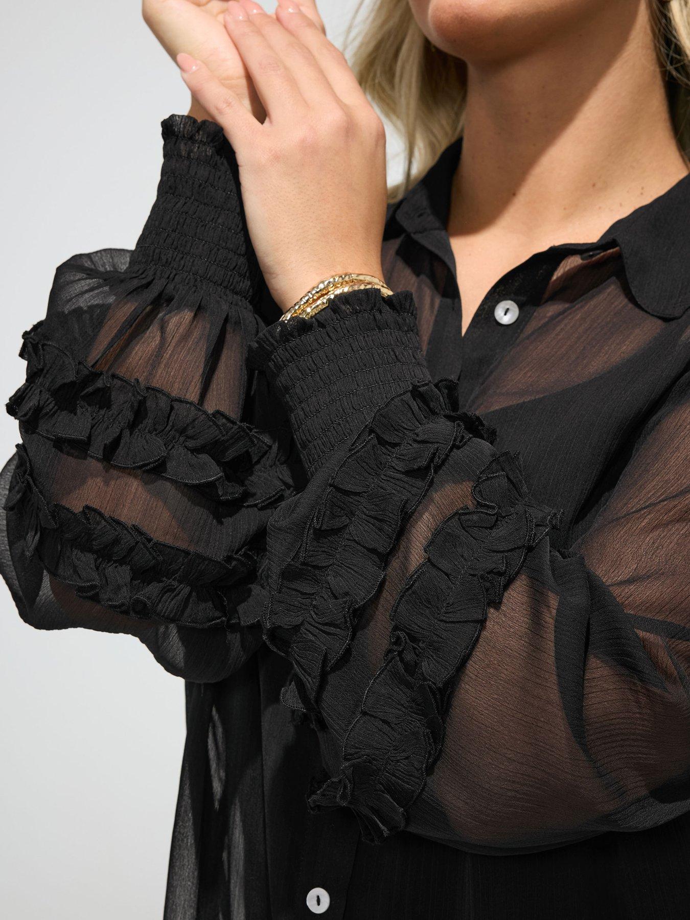 Image 4 of 5 of Yours Curve Cuffed Shirt - Black