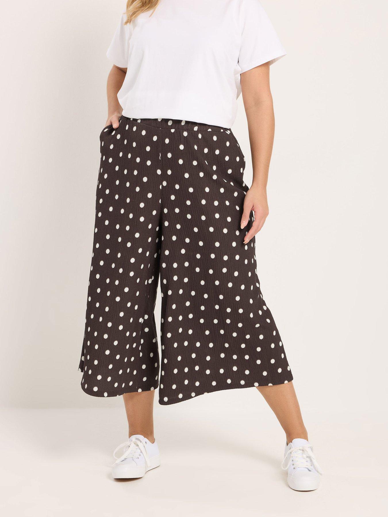 yours-curve-polka-dot-printed-jersey-culotte-brown