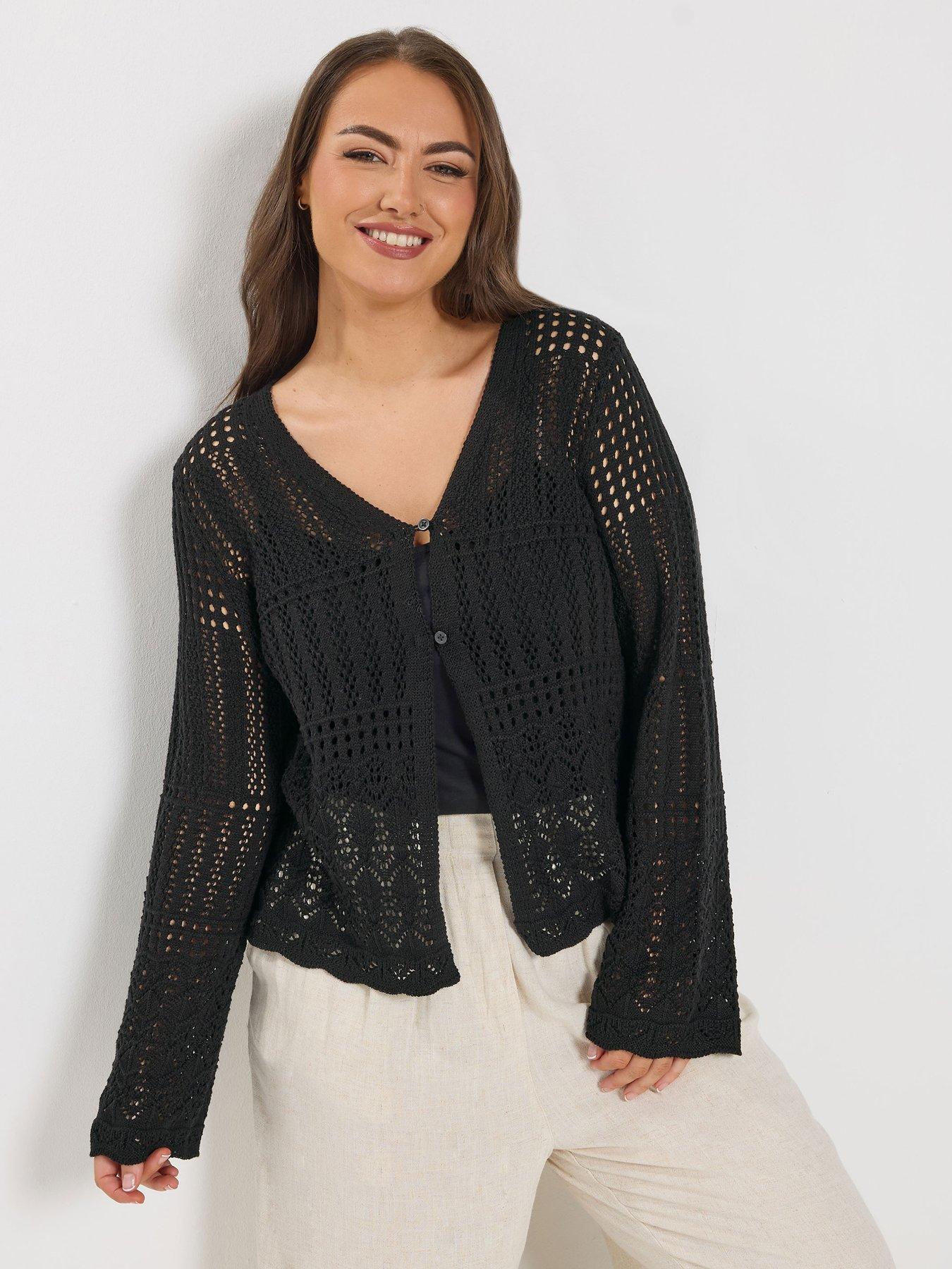 Image 1 of 5 of Yours Curve Pointelle Stitch Cardigan - Black