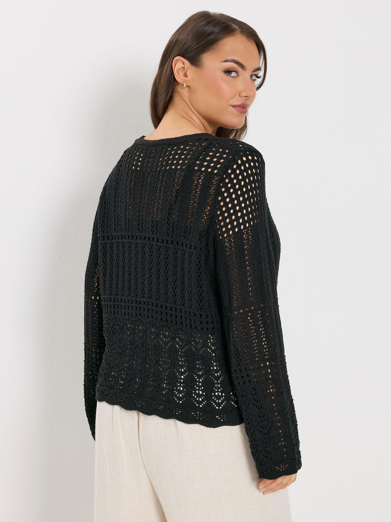 Image 2 of 5 of Yours Curve Pointelle Stitch Cardigan - Black