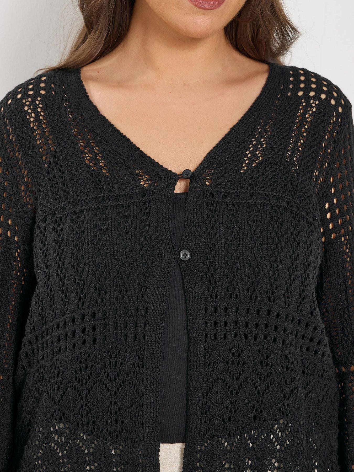 Image 4 of 5 of Yours Curve Pointelle Stitch Cardigan - Black