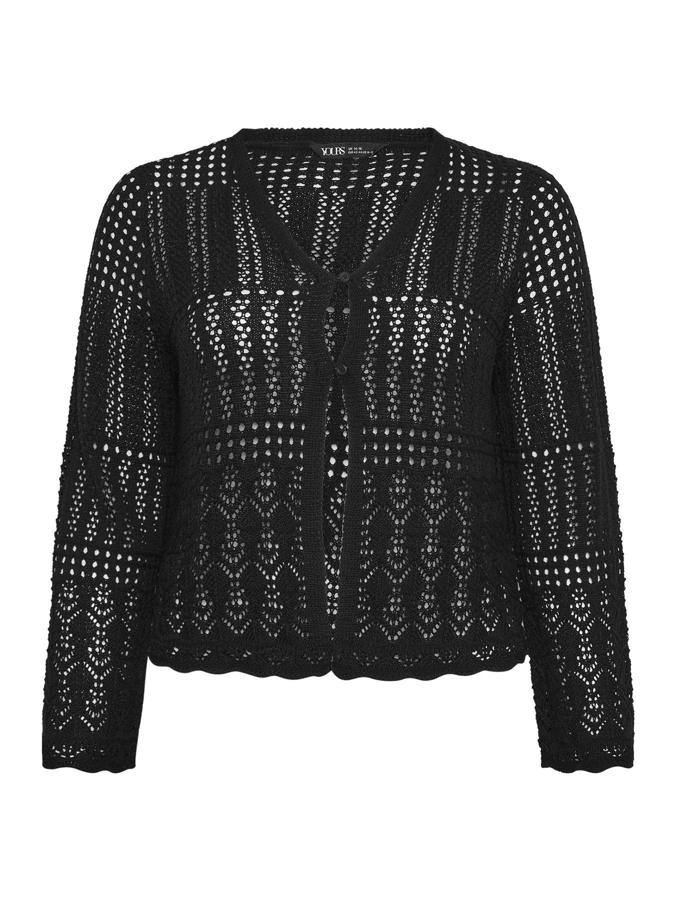 Image 5 of 5 of Yours Curve Pointelle Stitch Cardigan - Black