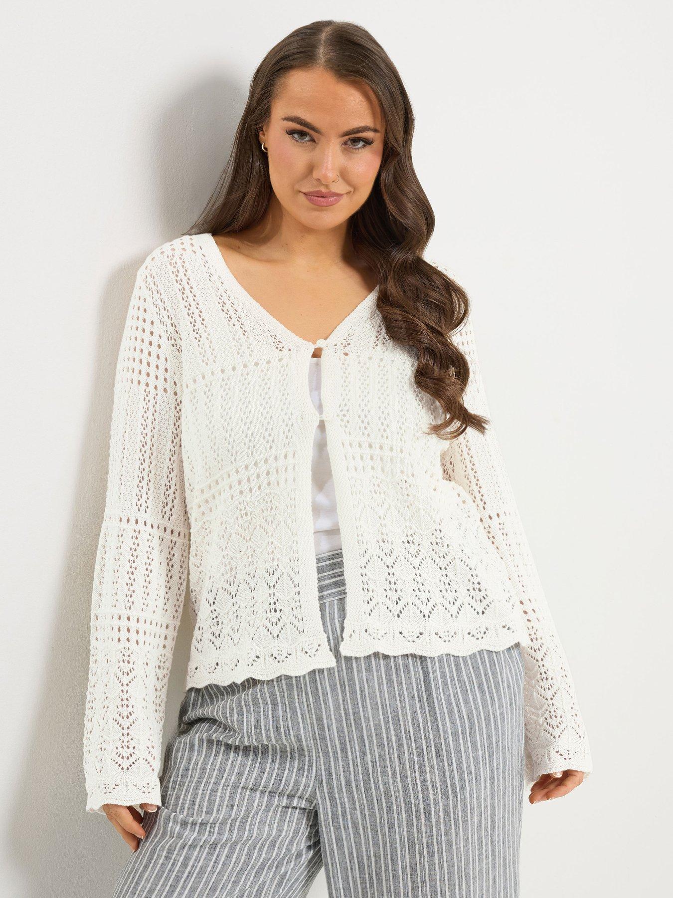 Yours Curve Pointelle Stitch Cardigan - Cream
