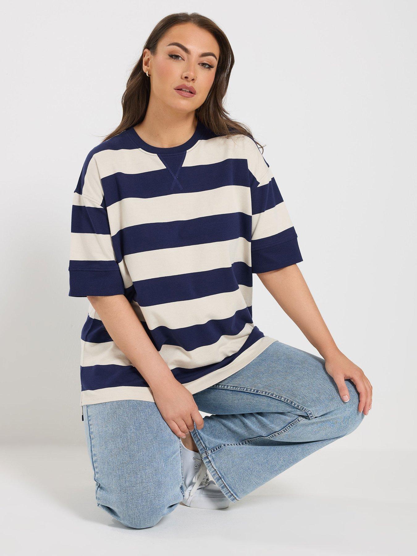 Yours Curve Striped Ribed T-shirt