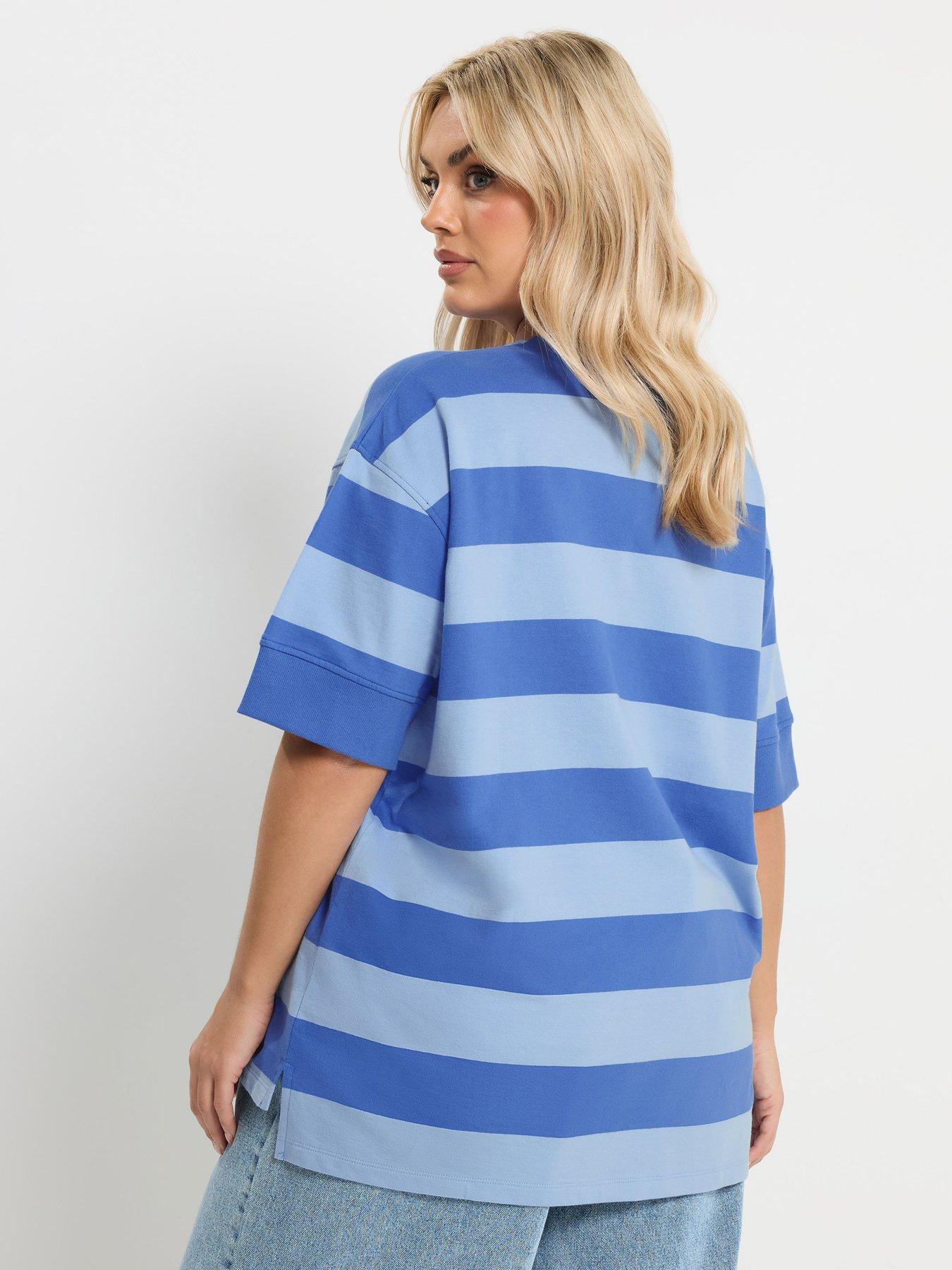  image of yours-curve-striped-heavyweight-t-shirt-blue