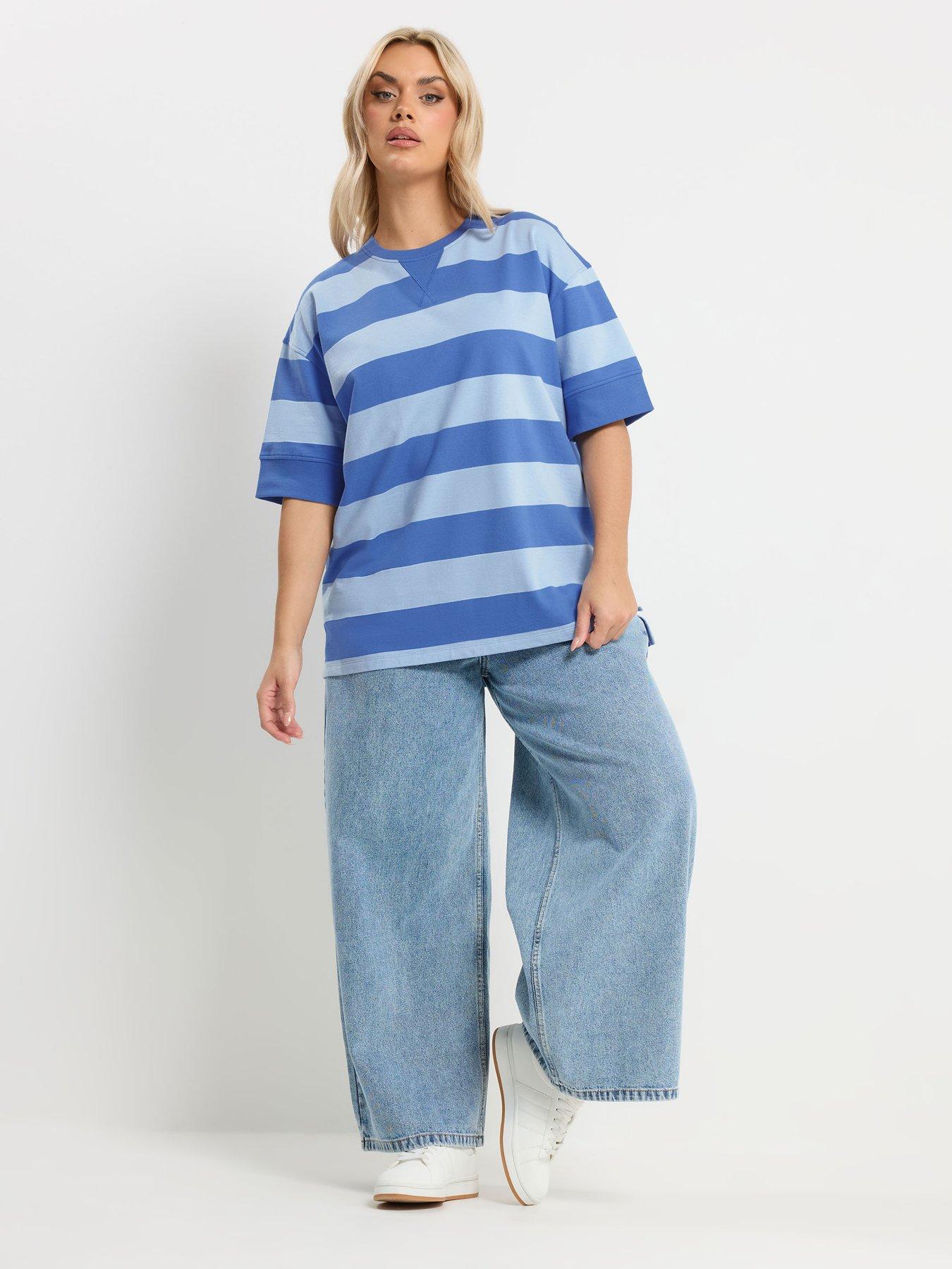  image of yours-curve-striped-heavyweight-t-shirt-blue