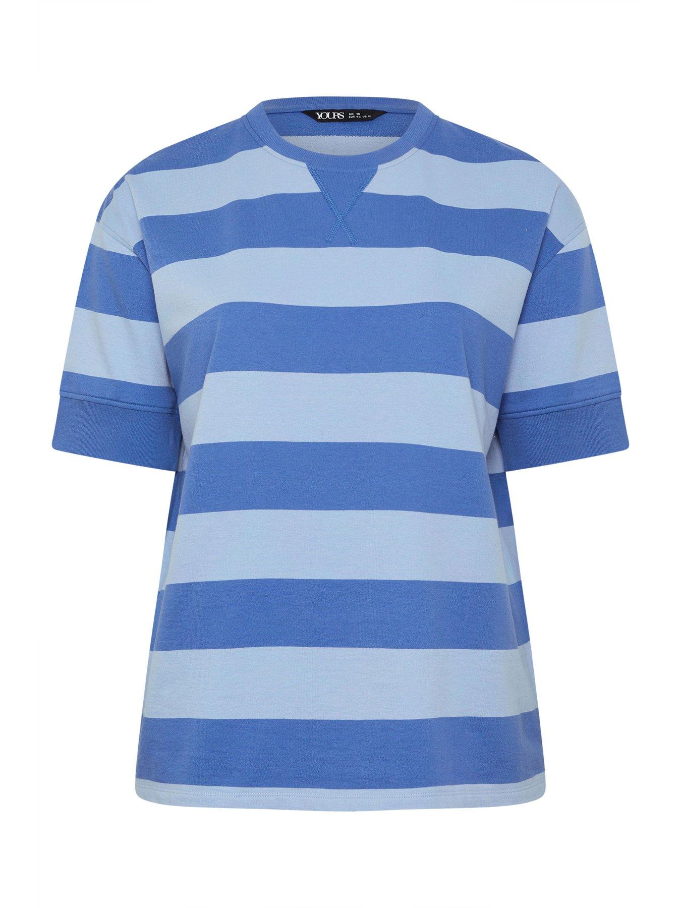 image of yours-curve-striped-heavyweight-t-shirt-blue