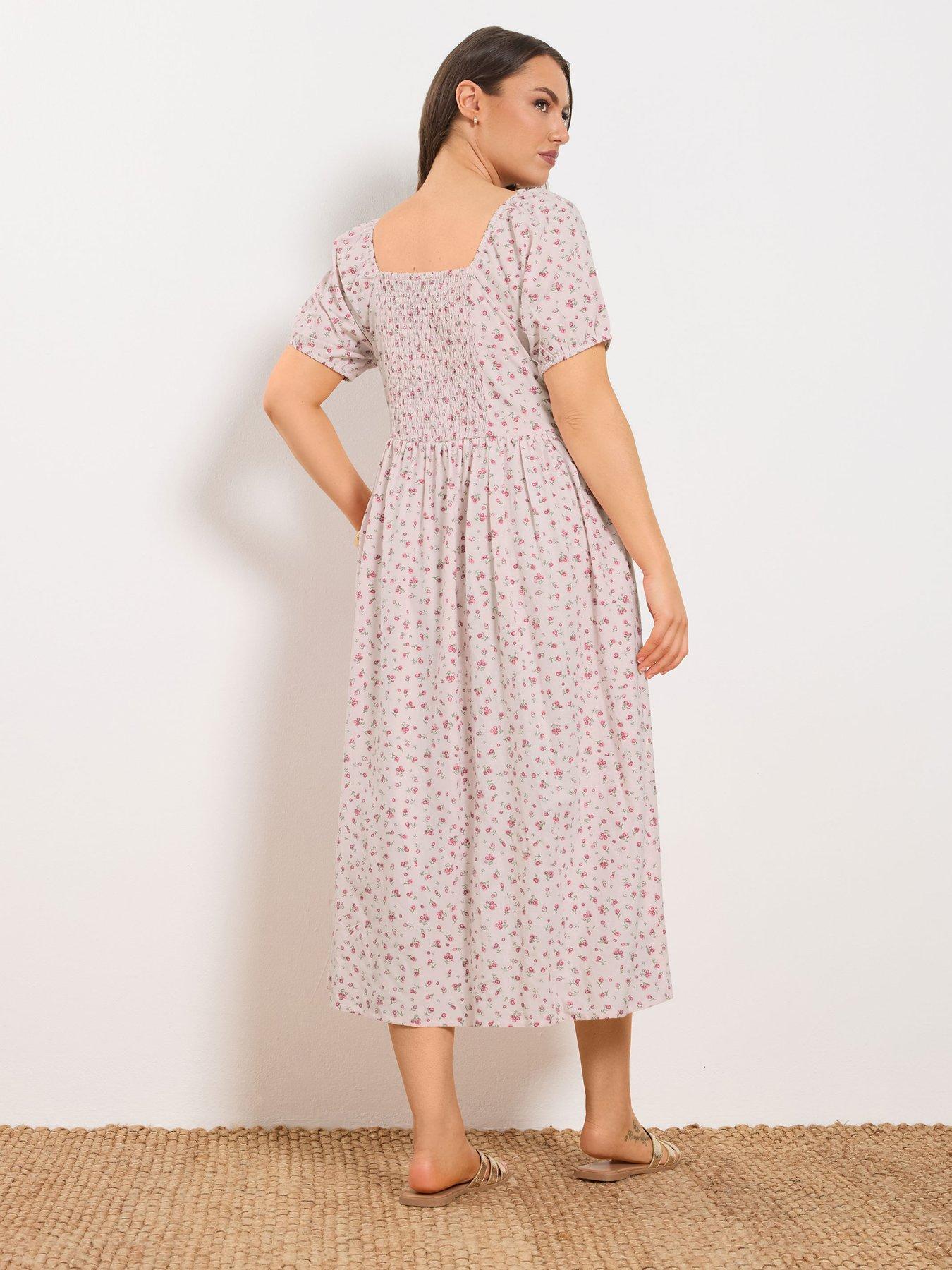 Image 2 of 5 of Yours Curve Puffed Short Sleeve Midaxi Dress - Pink
