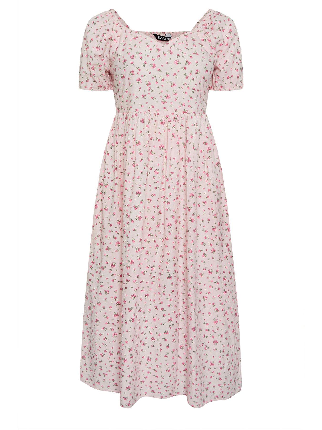 Image 5 of 5 of Yours Curve Puffed Short Sleeve Midaxi Dress - Pink