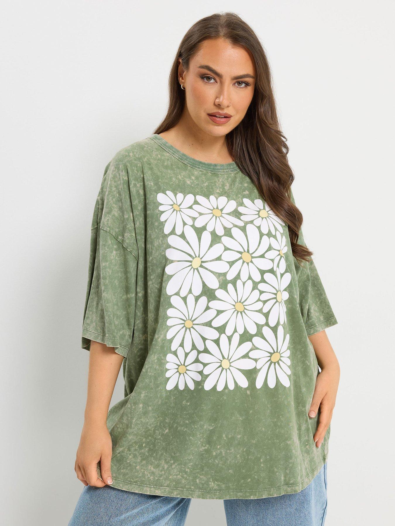 Image 1 of 5 of Yours Curve Placement Boxy T-Shirt - Green