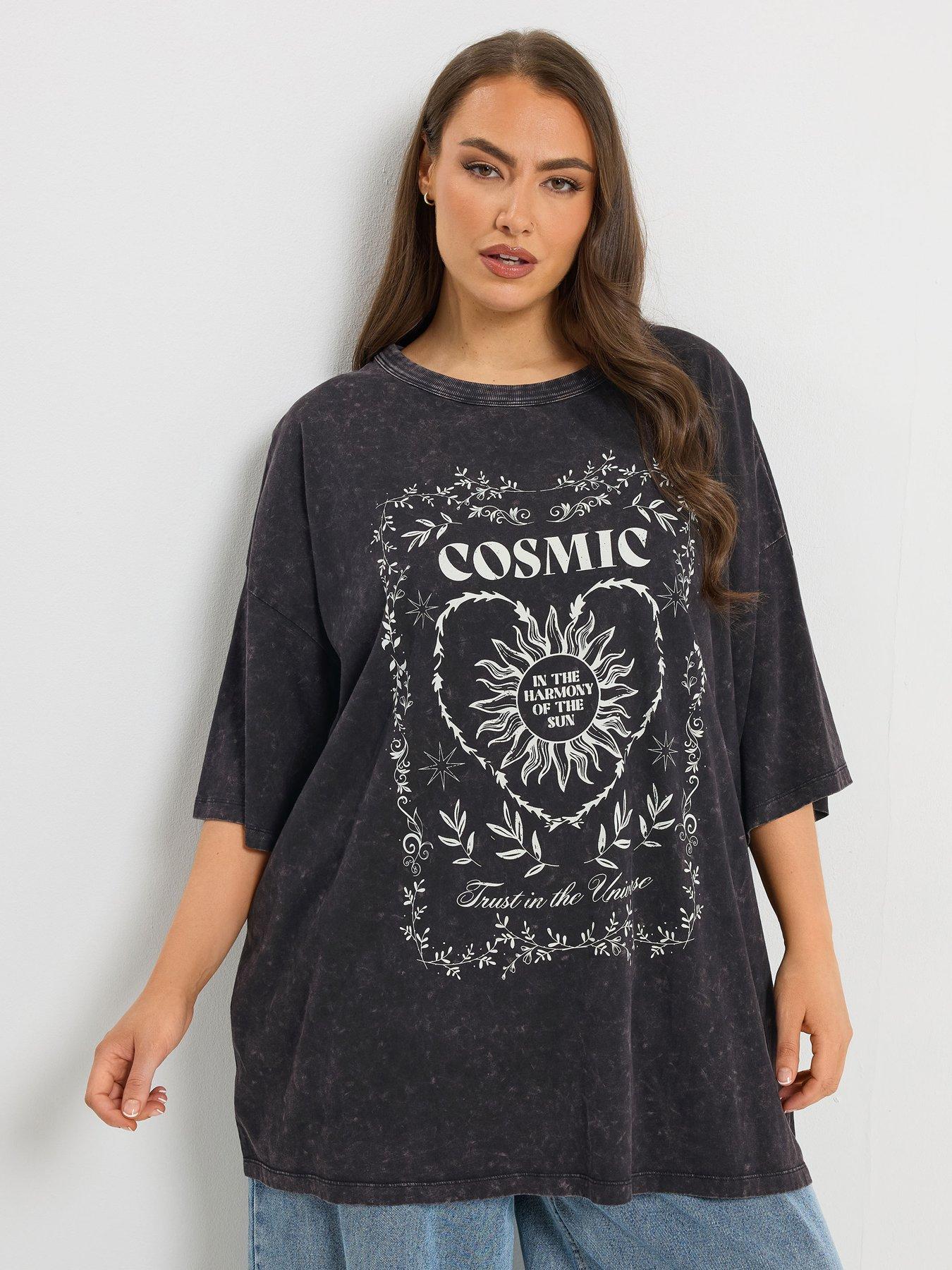 Yours Curve Placement Boxy T-Shirt - Grey