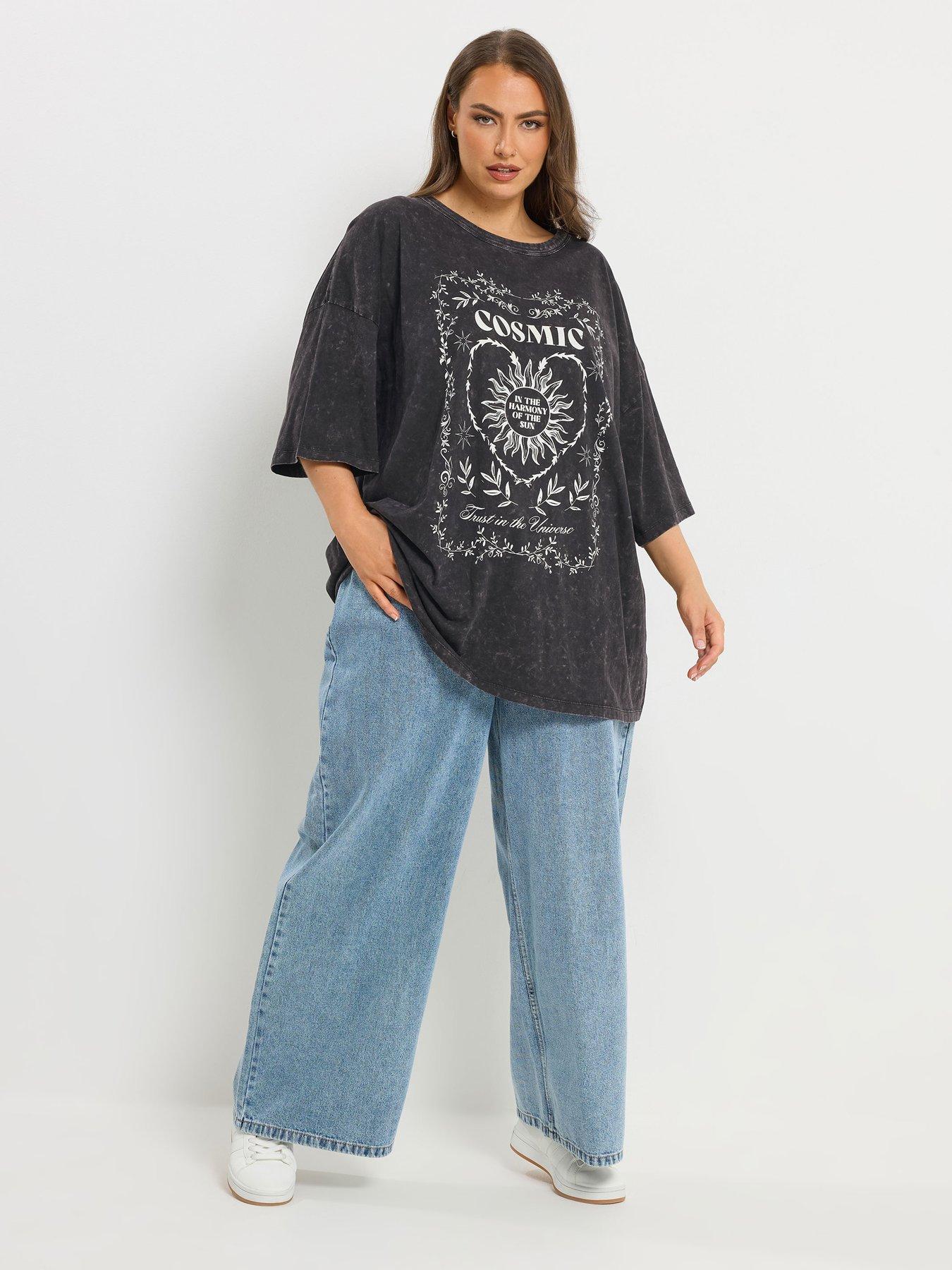  image of yours-curve-placement-boxy-t-shirt-grey